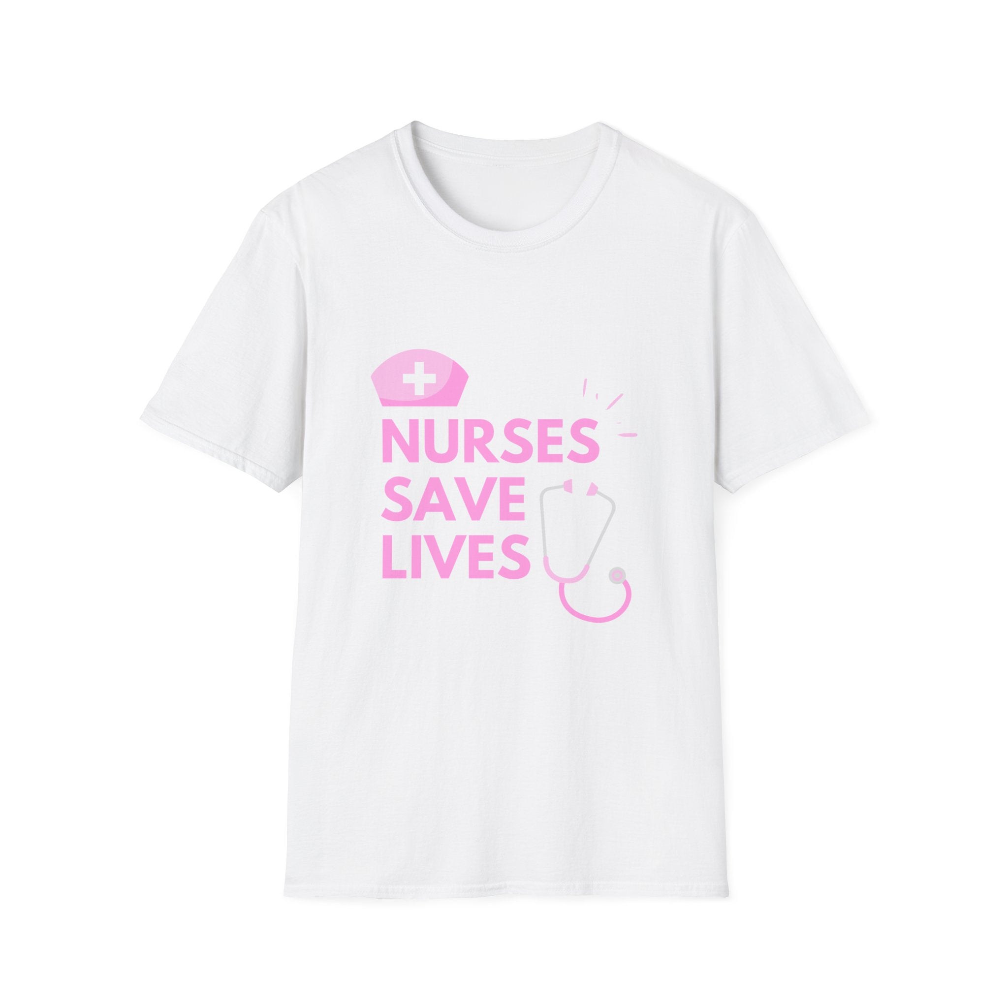 Nurses Save Lives T-Shirt — Pink Nurse Hat & Stethoscope Tee