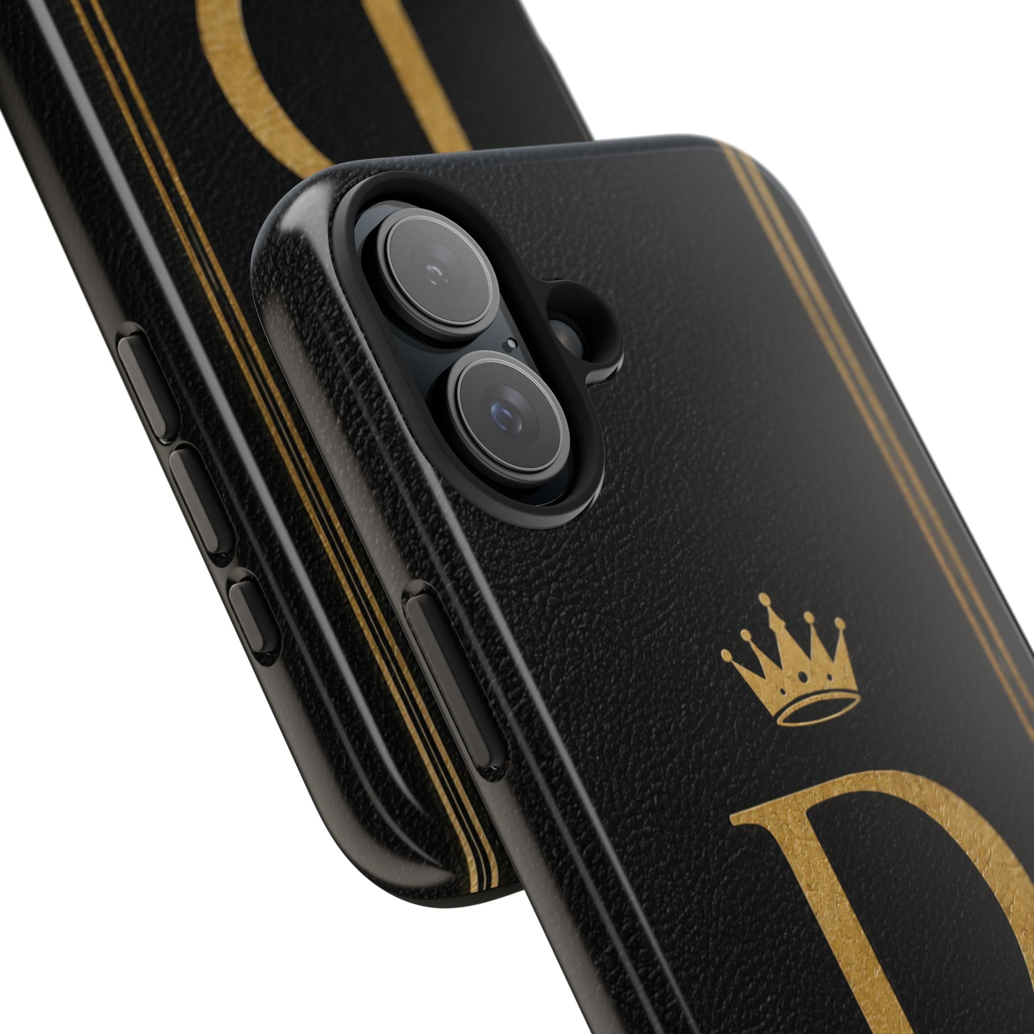 Dad Monogram Tough Phone Case — Black Gold Crown Initial
