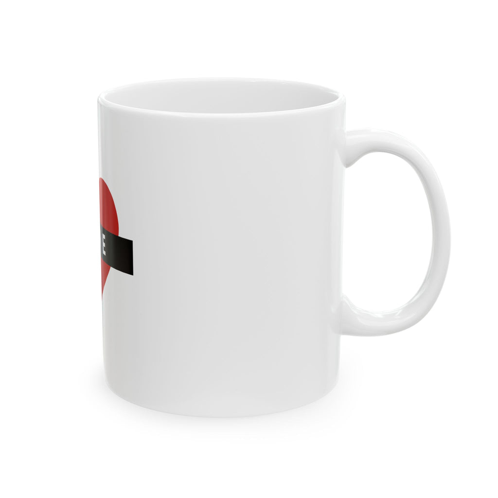 Love Heart Ceramic Mug — Red Heart with "LOVE" Banner (11oz, 15oz)