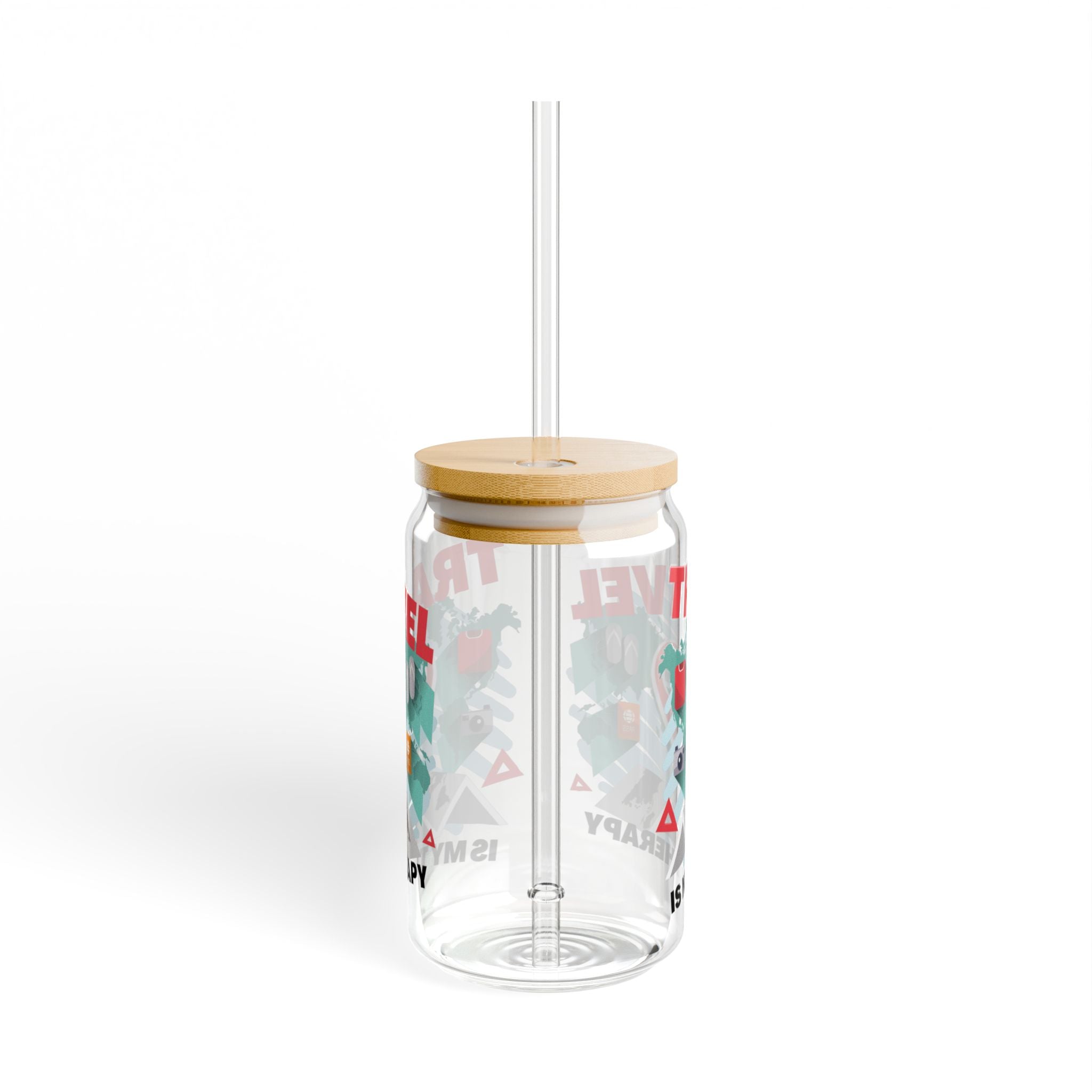 Travel Is My Therapy Sipper Glass - 16oz Mason Jar Tumbler with Straw