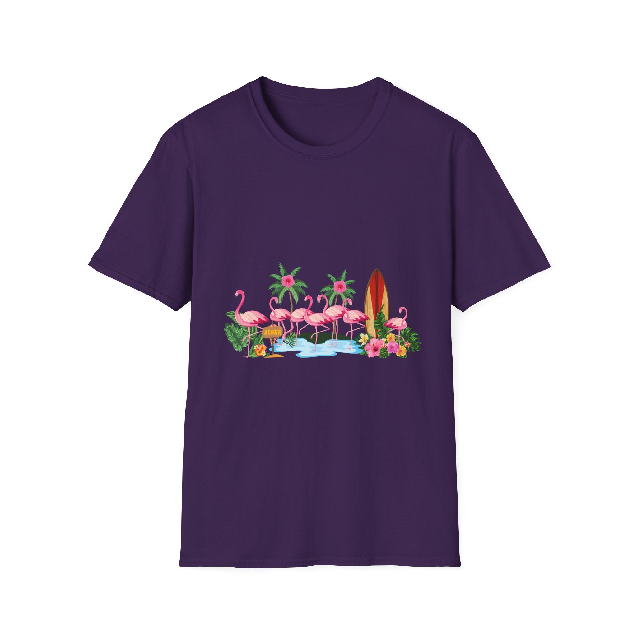 T-Shirt - Tropical Flamingo Surf Scene Graphic Tee