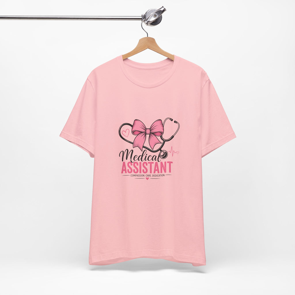 Medical Assistant T‑Shirt — Pink Stethoscope & Bow Nursing Tee