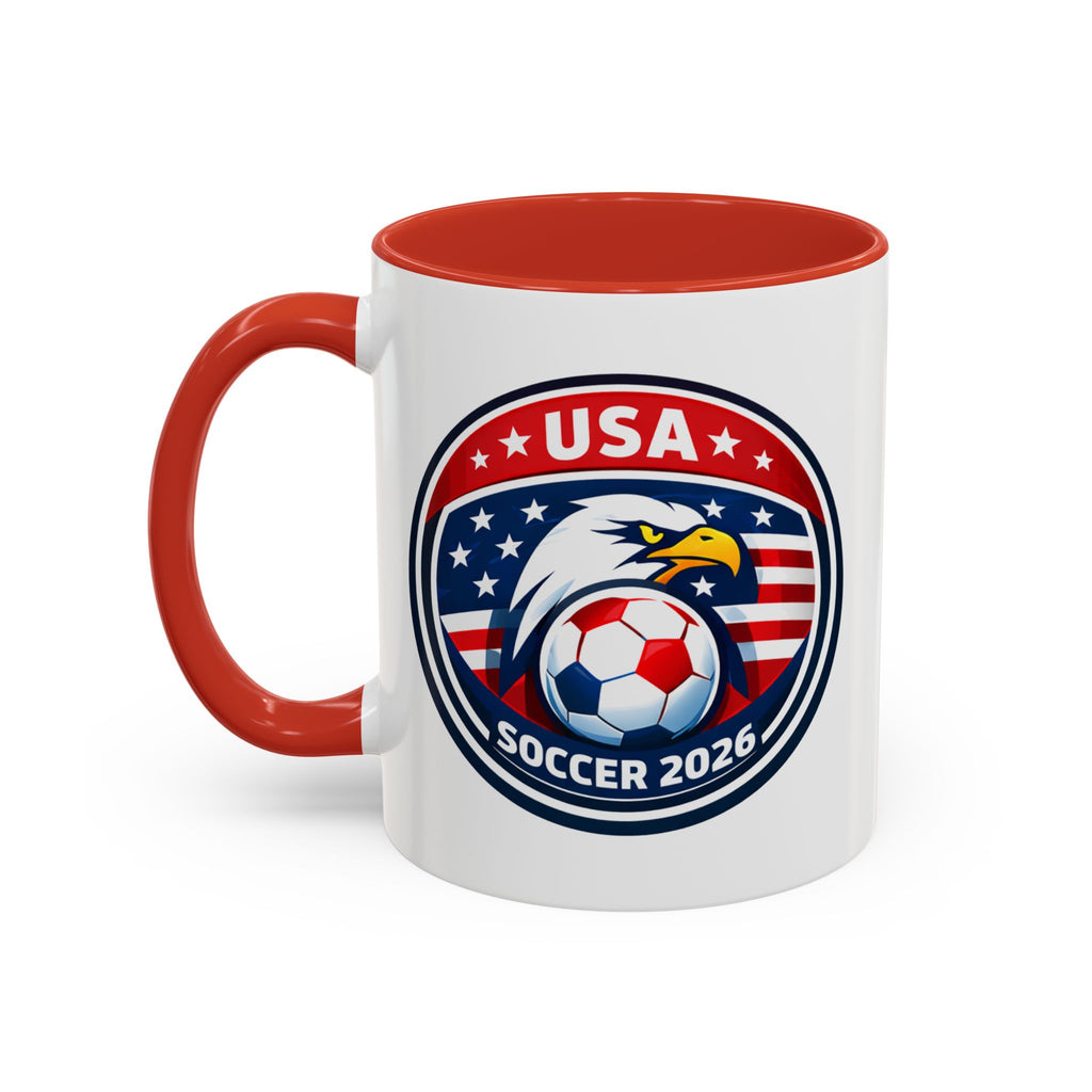 USA Soccer 2026 Accent Coffee Mug — Eagle & Flag Soccer Team Fan Gift (11/15oz)