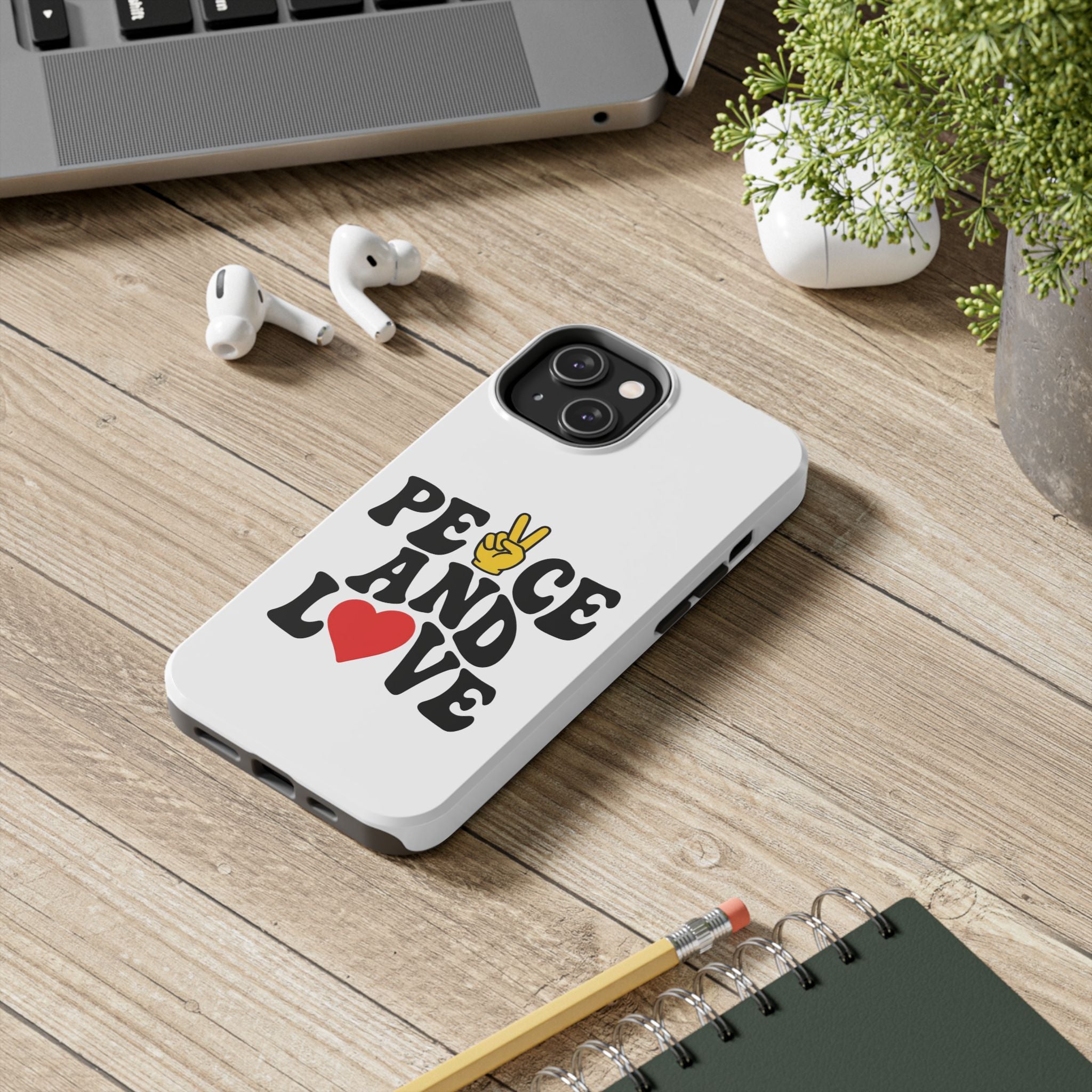 Peace and Love Tough Phone Case — Retro Peace Sign & Heart Protective Cover