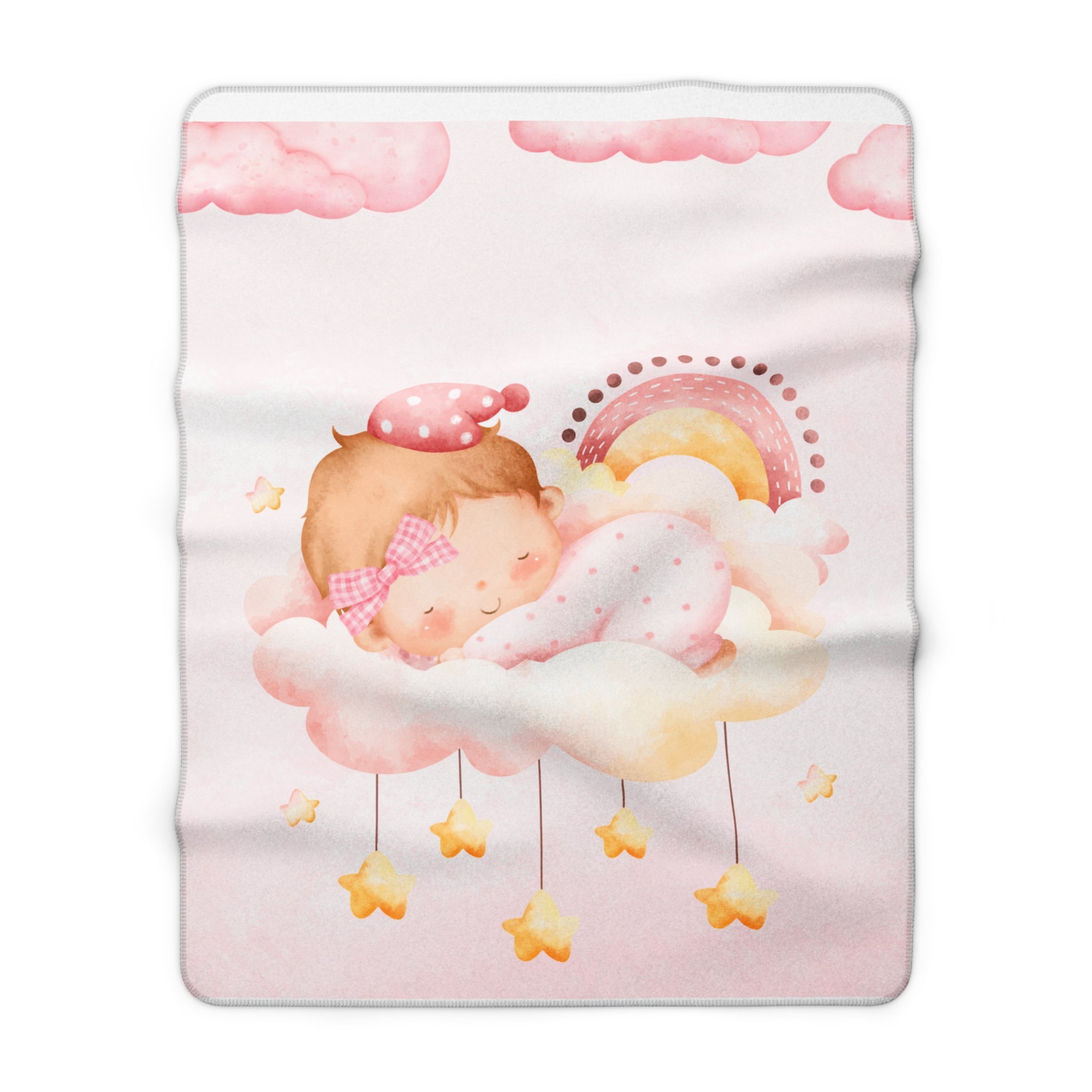 Baby Girl Sherpa Blanket — Sleeping Baby on Cloud Nursery Throw