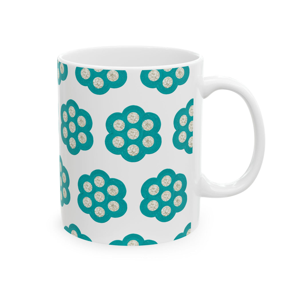 Teal Floral Pattern Ceramic Mug (11oz, 15oz)
