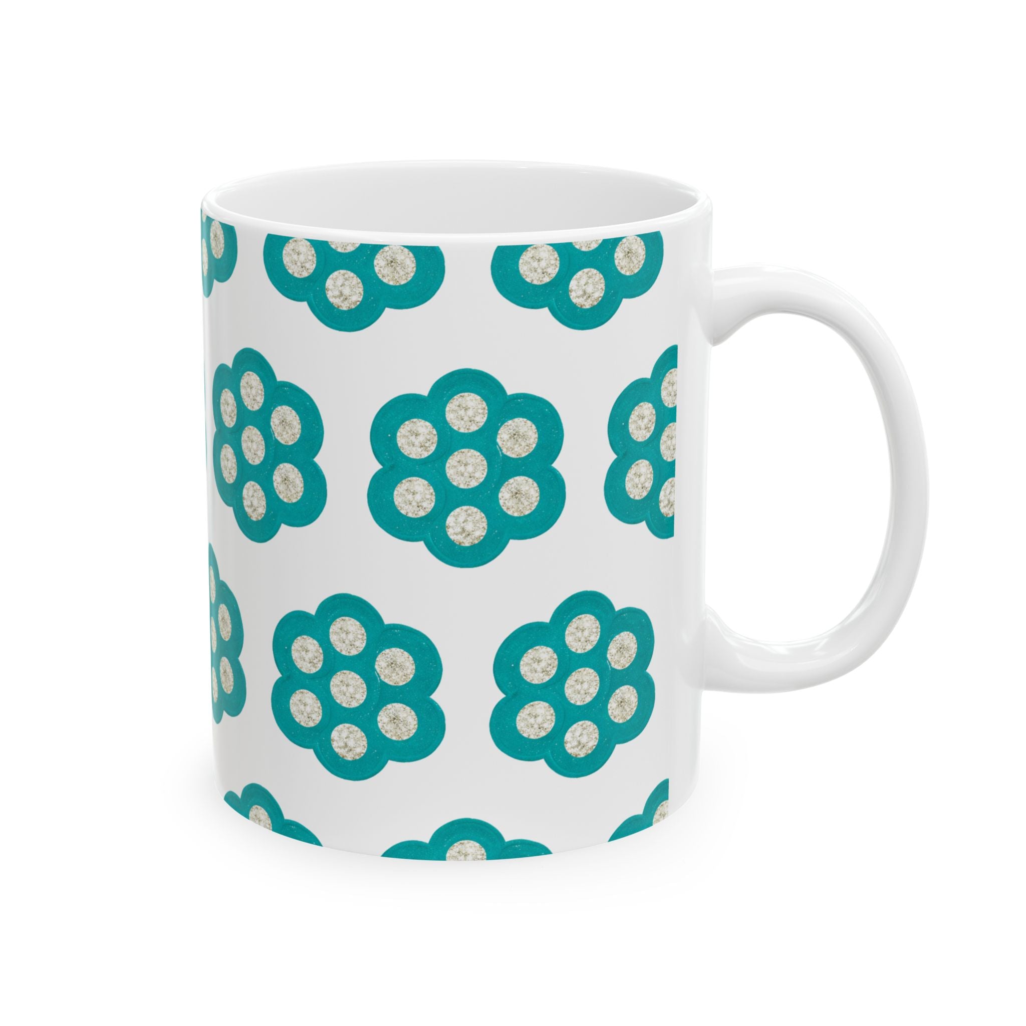 Teal Floral Pattern Ceramic Mug (11oz, 15oz)
