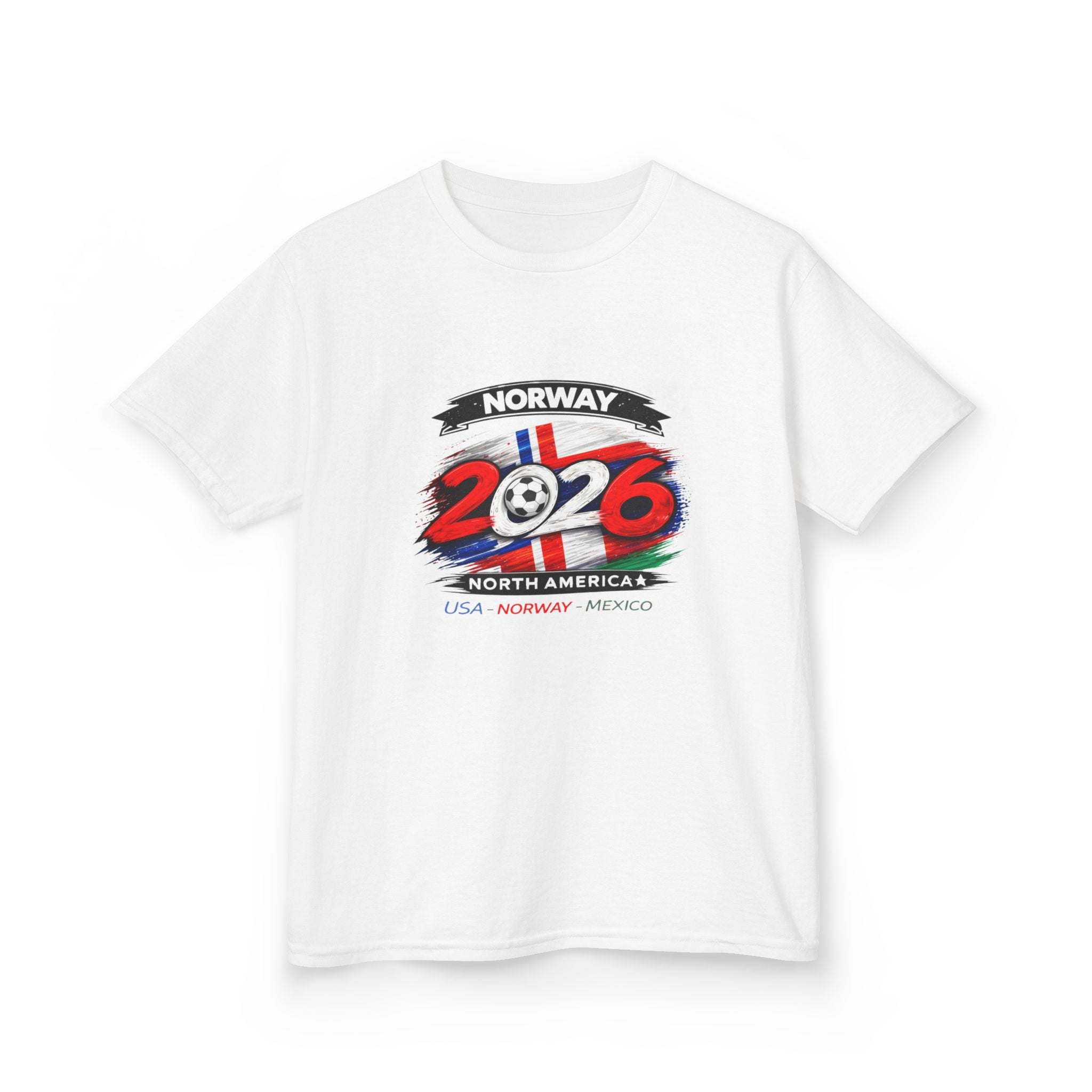 Kids Norway 2026 Cup Soccer T-Shirt — Norwegian Flag Trophy Tee