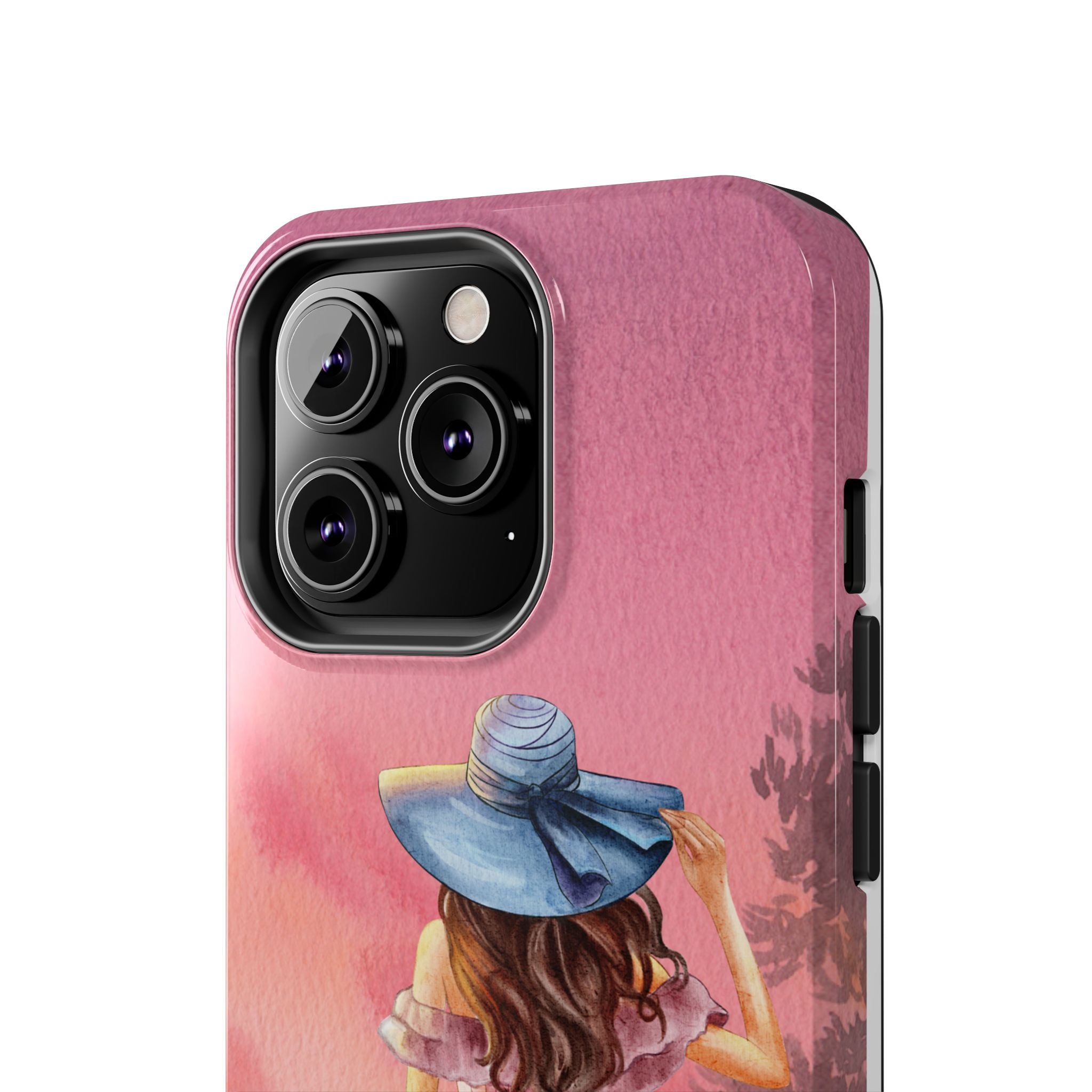 Pastel Picnic Girl Phone Case — Protective Tough Phone Case with Watercolor Sunset Design