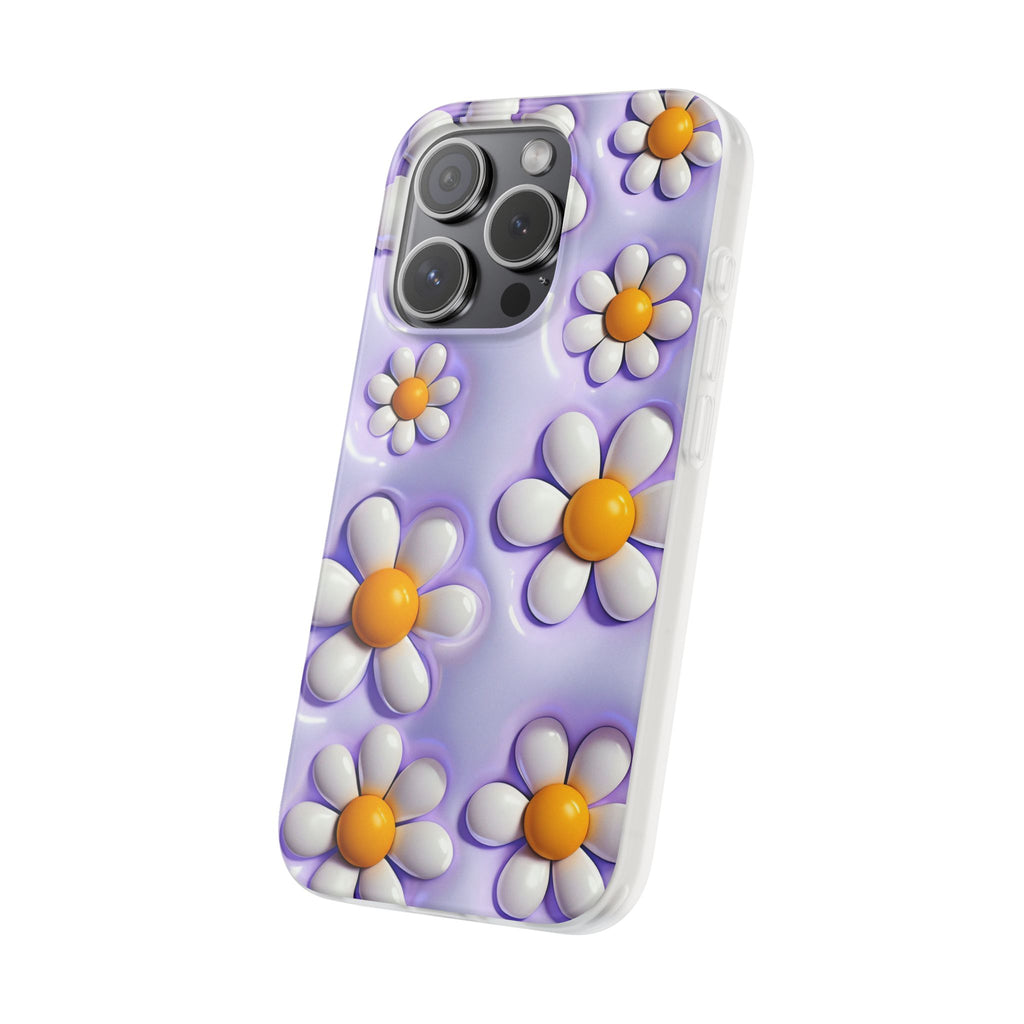 Purple 3D Daisy Phone Case – Cute Floral iPhone Flexi Case
