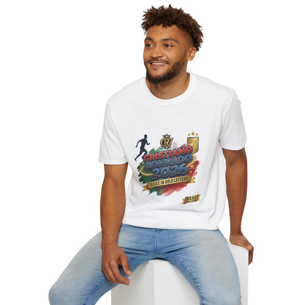 Cristiano Ronaldo 2025 Soccer Fan T-Shirt — Bold Gold Lettering Graphic Tee