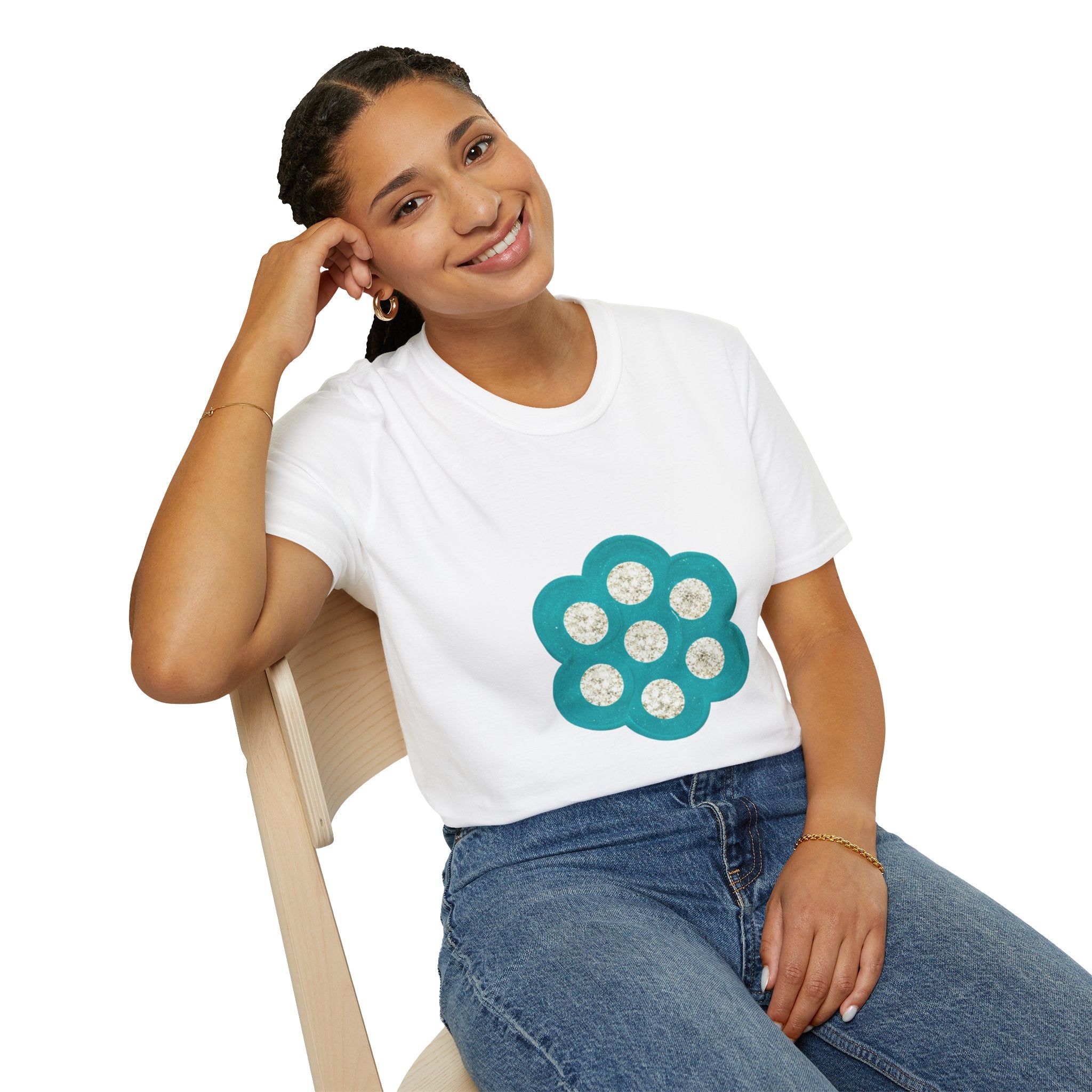 Teal Floral Honeycomb Graphic T-Shirt