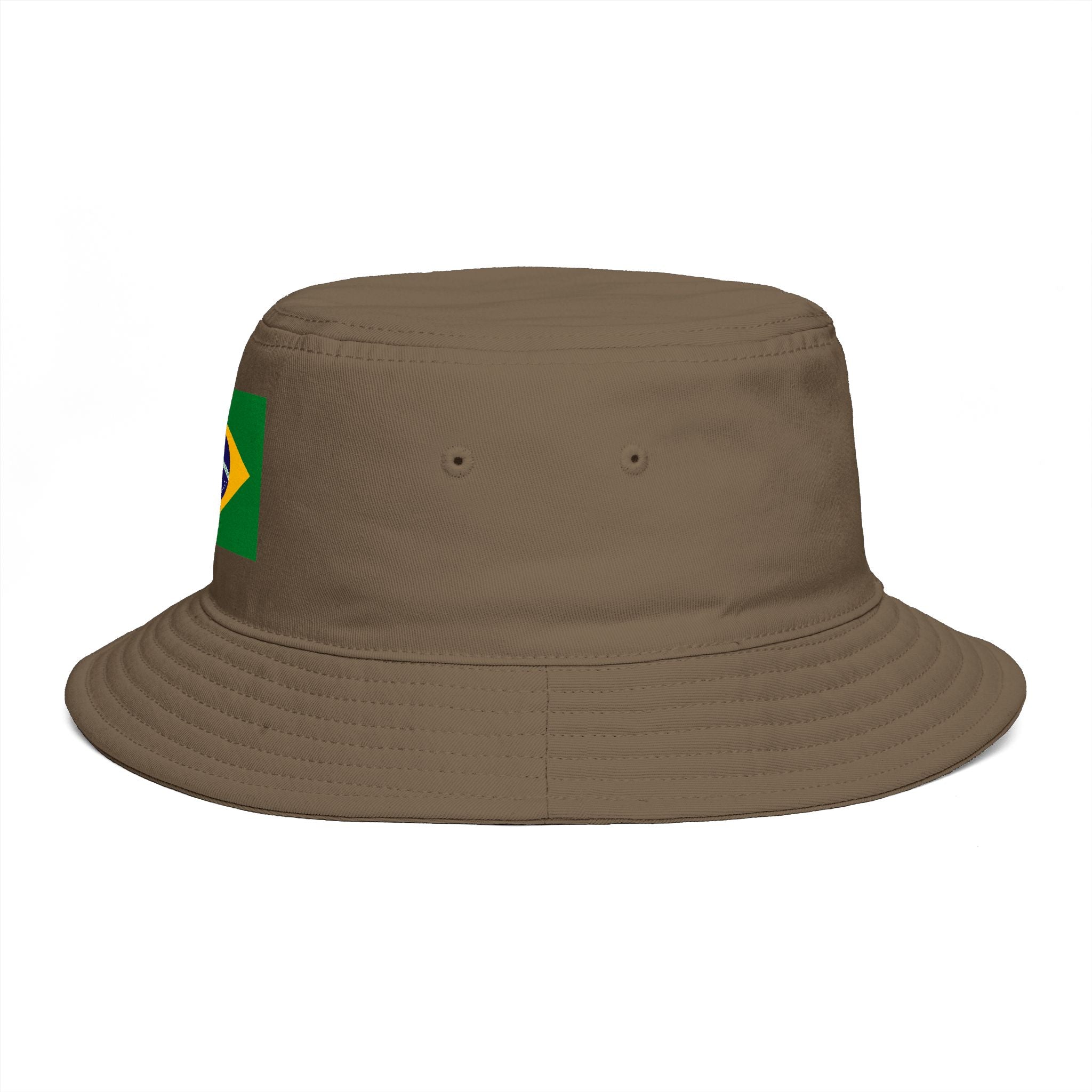 Brazil Flag Bucket Hat — Brown Cotton Sun Hat with Brazilian Flag Patch
