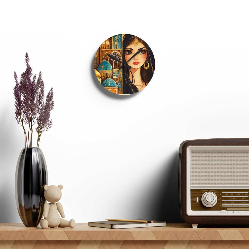 Acrylic Wall Clock — Middle Eastern Mosaic Portrait Decorative Clock