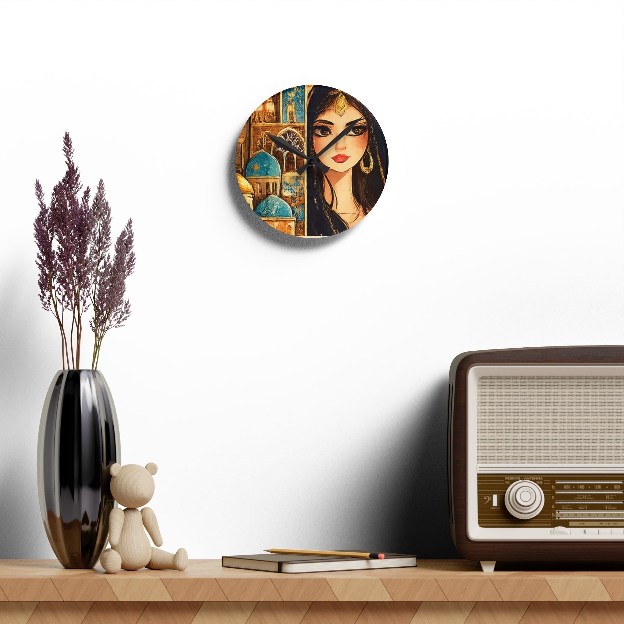 Acrylic Wall Clock — Middle Eastern Mosaic Portrait Decorative Clock
