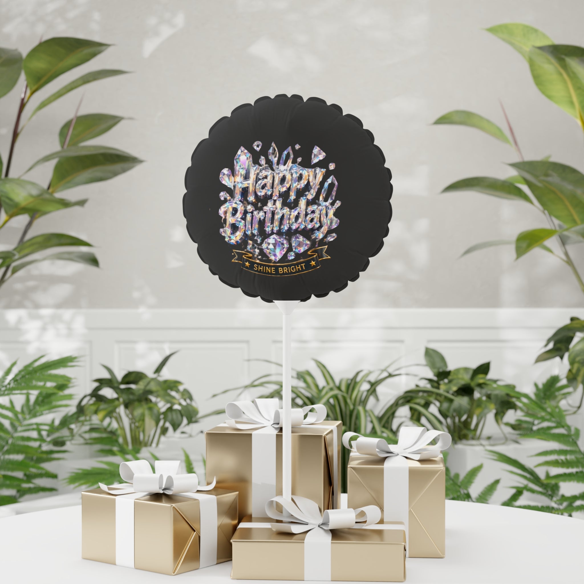 Happy Birthday Diamond Shine Balloon — 11" Round/Heart Mylar Balloon