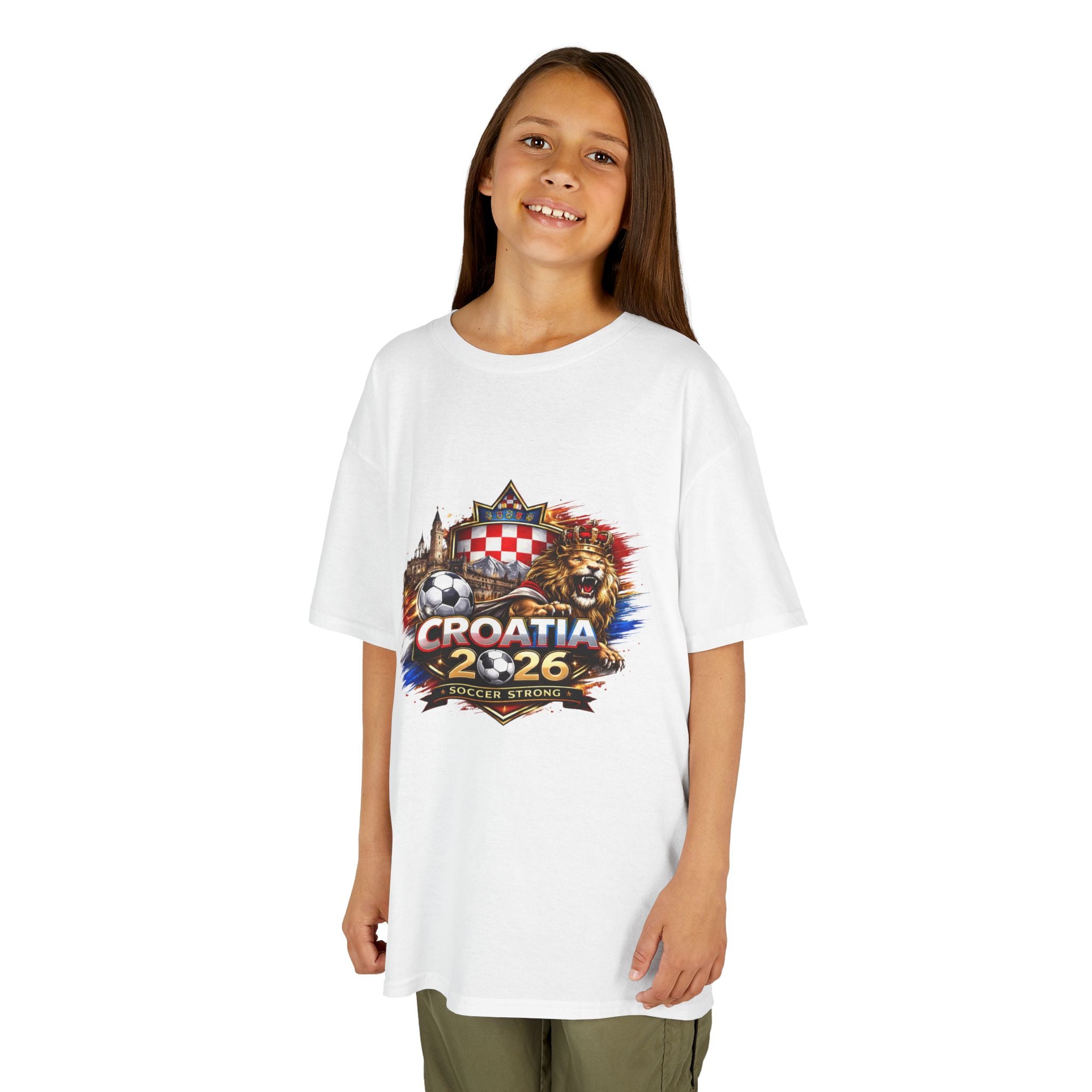 Kids Croatia 2026 Soccer T‑Shirt — National Flag & Crest Football Tee