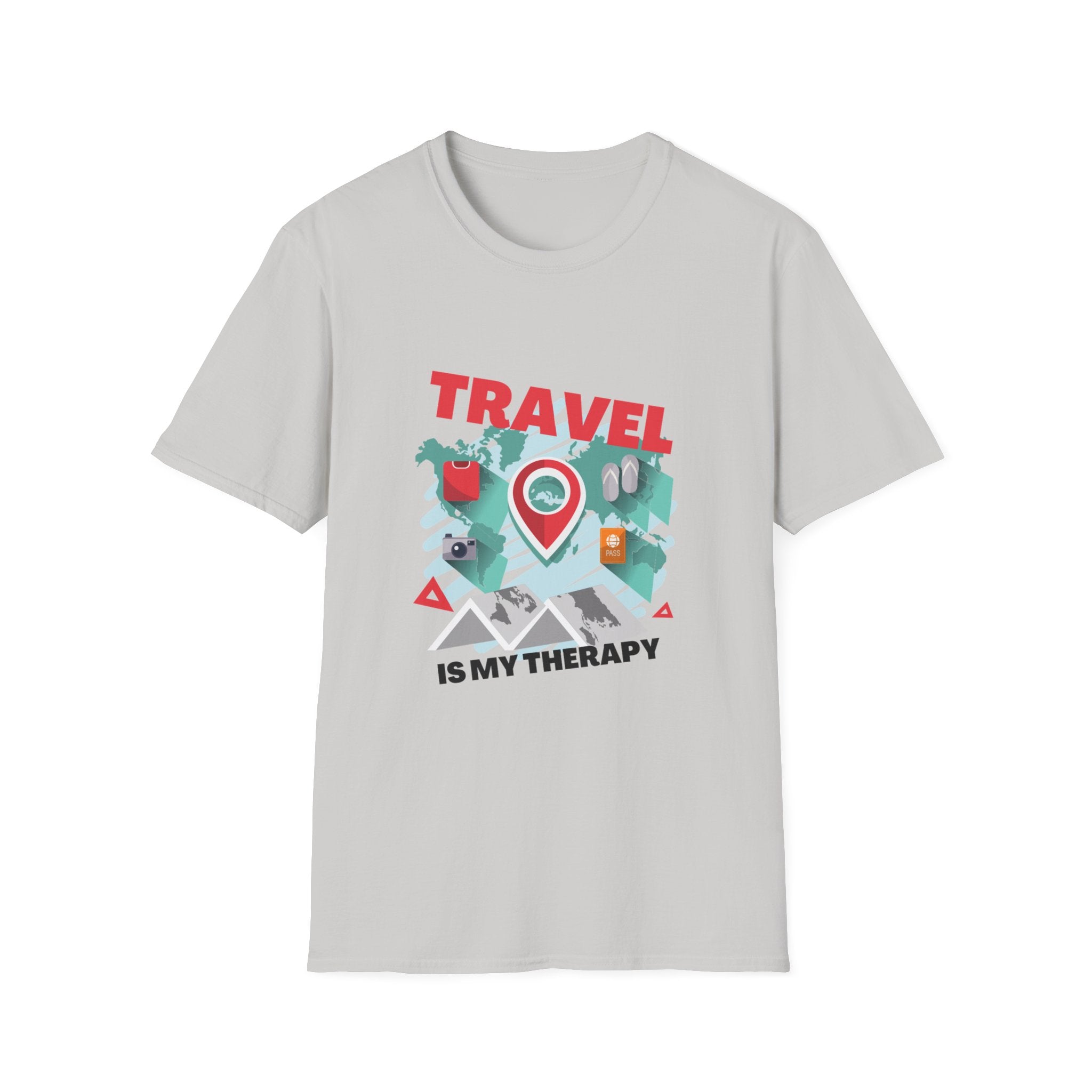 Travel Is My Therapy T-Shirt — Wanderlust Map Tee for Travelers & Adventure Lovers