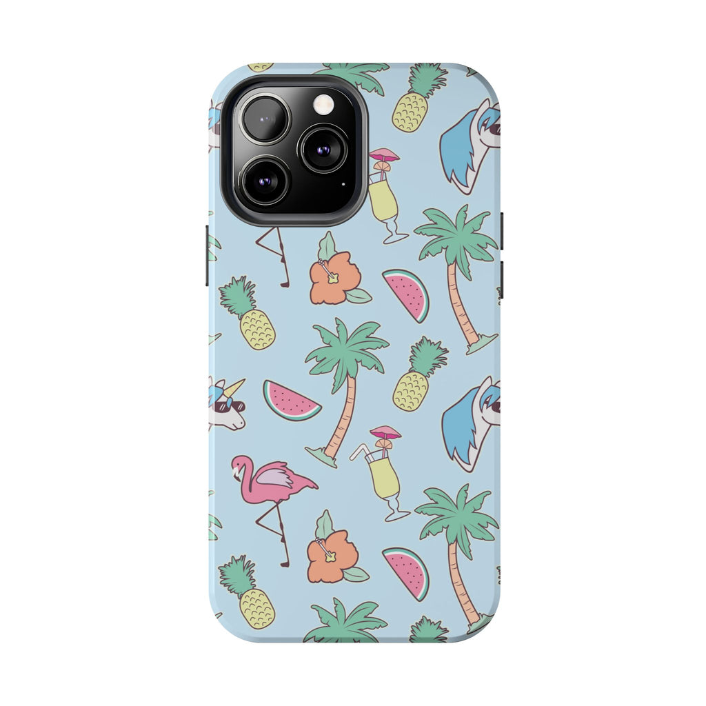 Tropical Summer Tough Phone Case — Pineapple, Flamingo & Palm Pattern