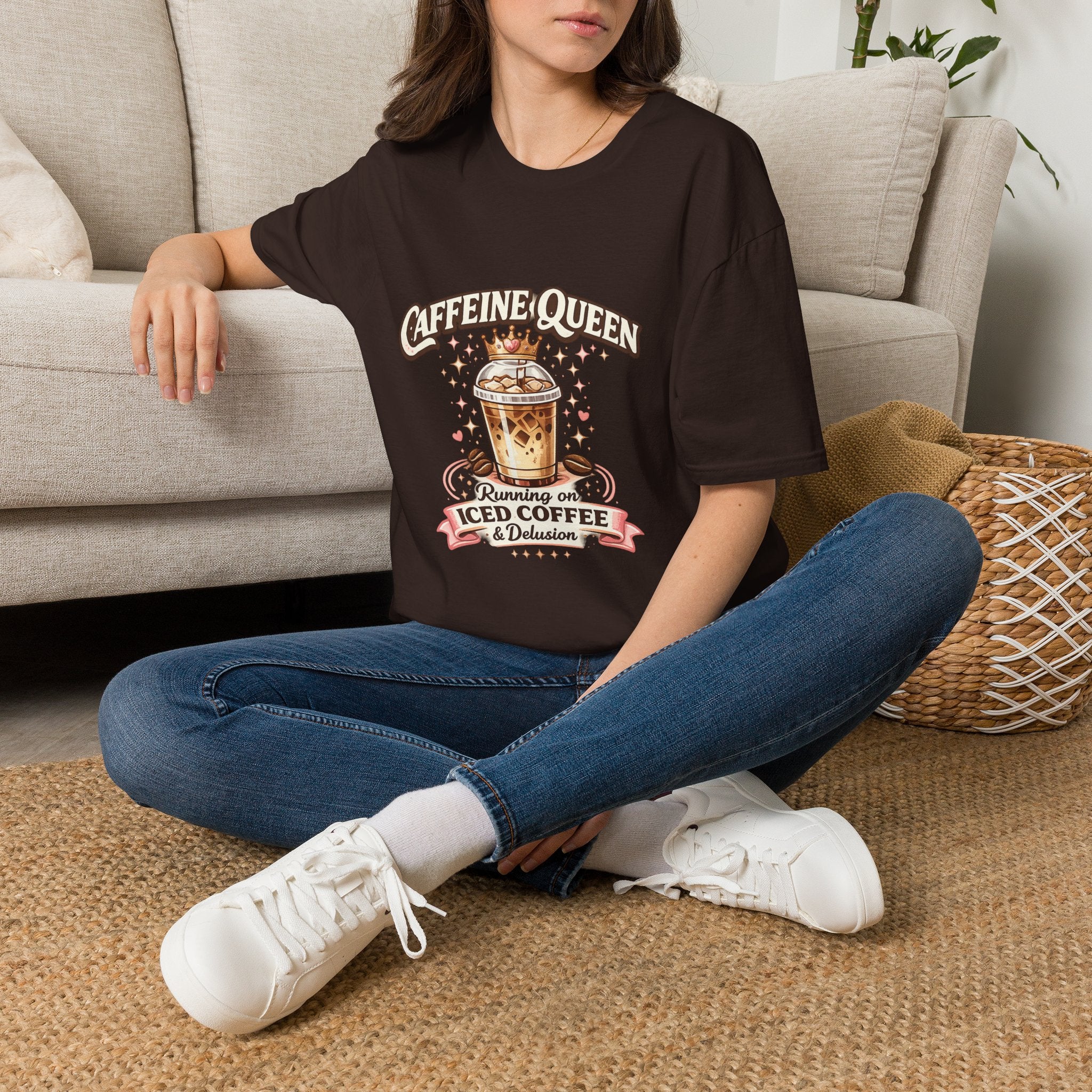 Caffeine Queen Iced Coffee Graphic T-Shirt | Coffee Lover Tee