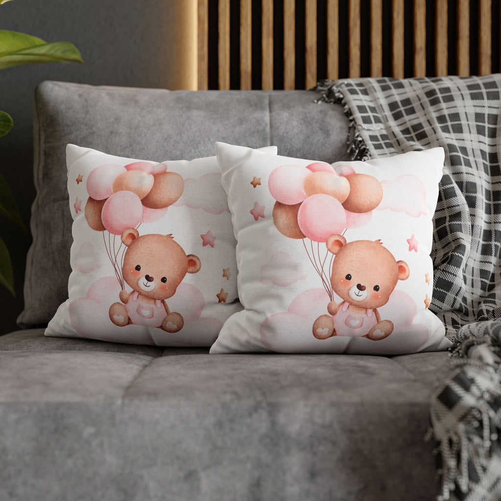 Cute Baby Bear Pillowcase - Pink Balloon Nursery Decor
