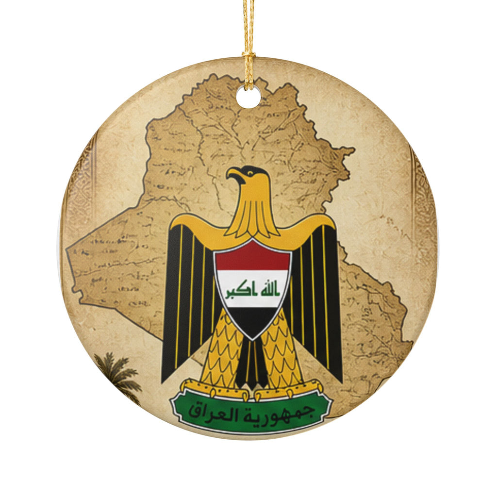 Iraq Map Ceramic Ornament with Golden Eagle Emblem