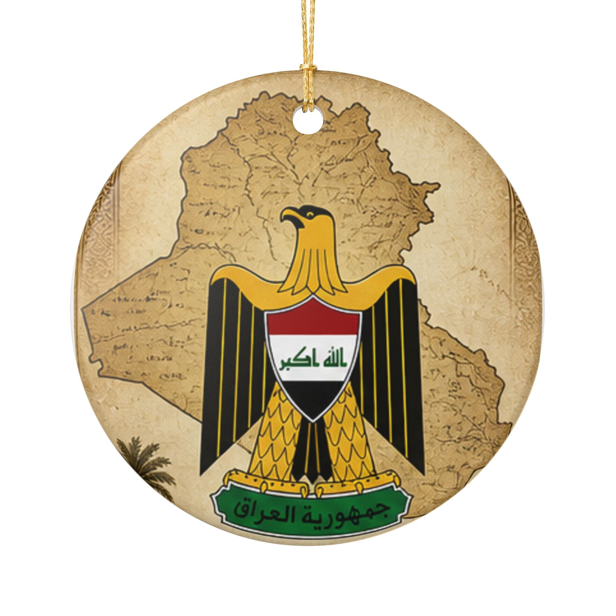 Iraq Map Ceramic Ornament with Golden Eagle Emblem