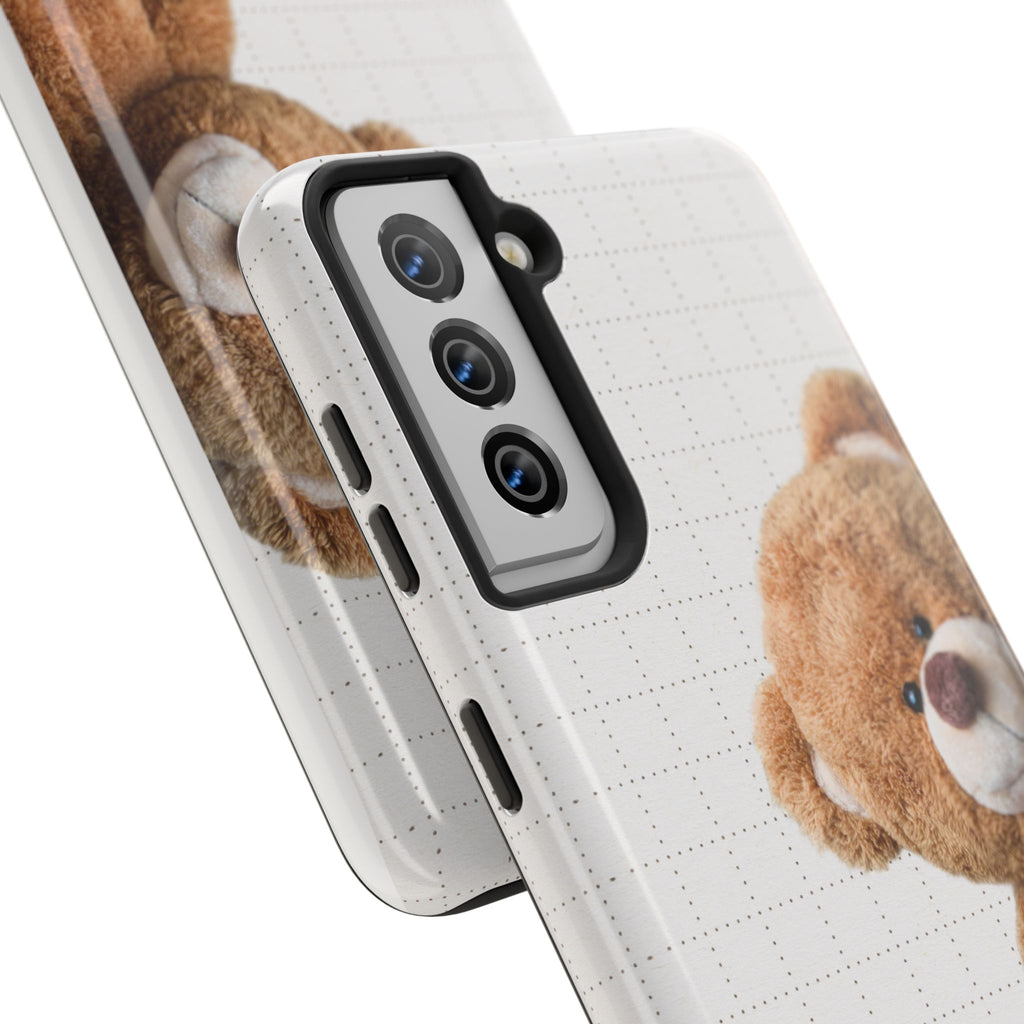 Teddy Bear Tough Phone Case — Cute Plush Peeking Design, Protective Shockproof Cover