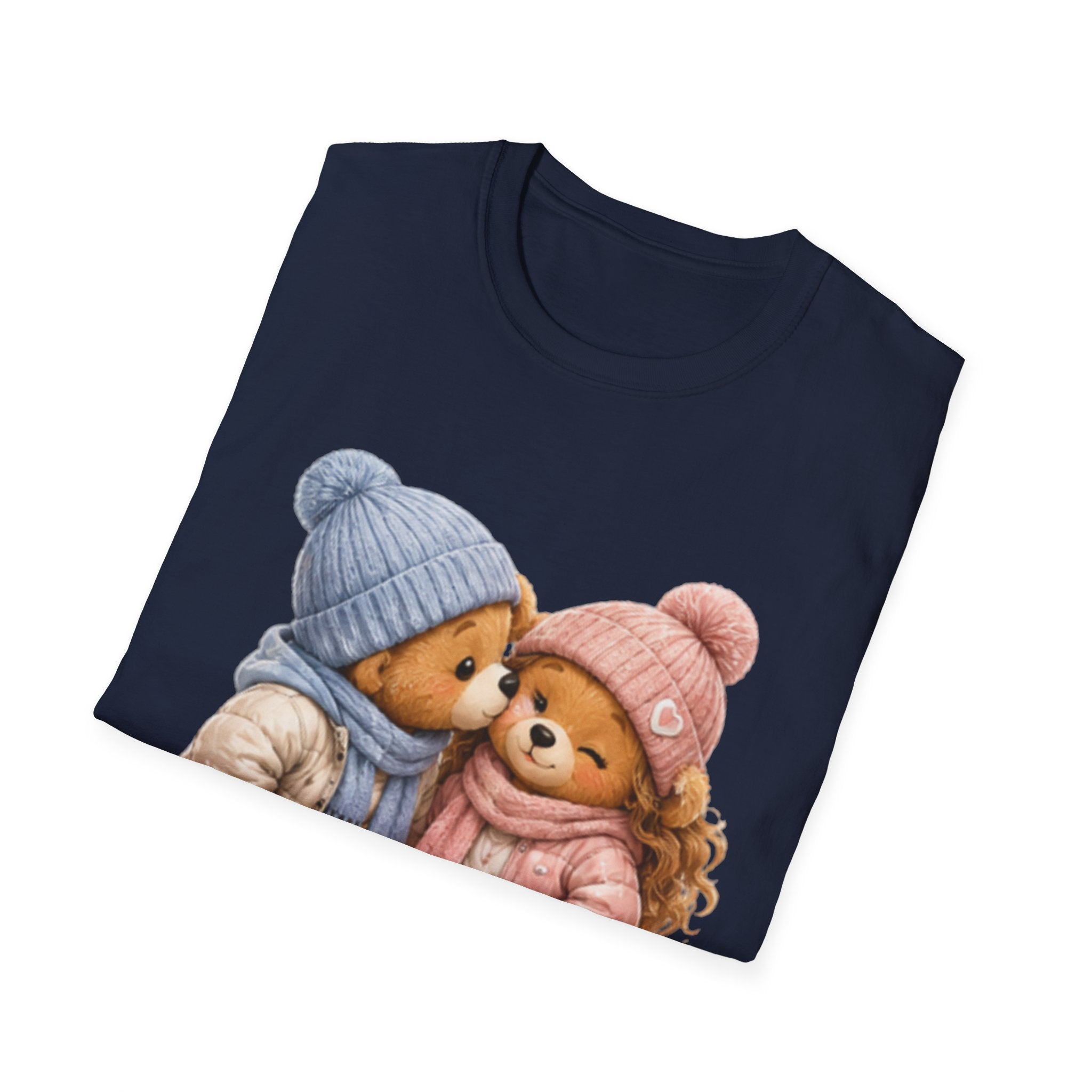 Cute Winter Bears unisex T‑Shirt — Adorable Kissing Bears in Hats & Scarves