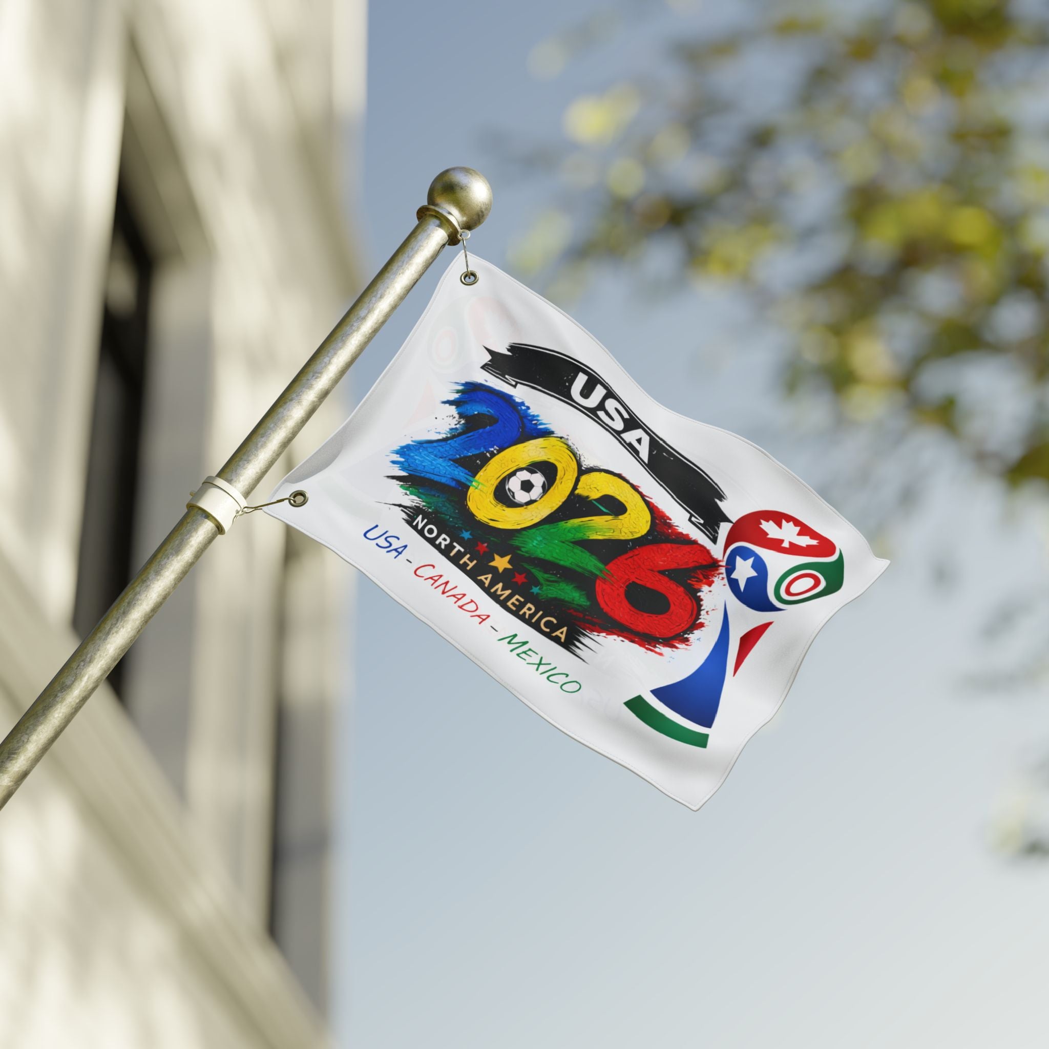 2026 North America Soccer Flag — USA Canada Mexico Double-Sided