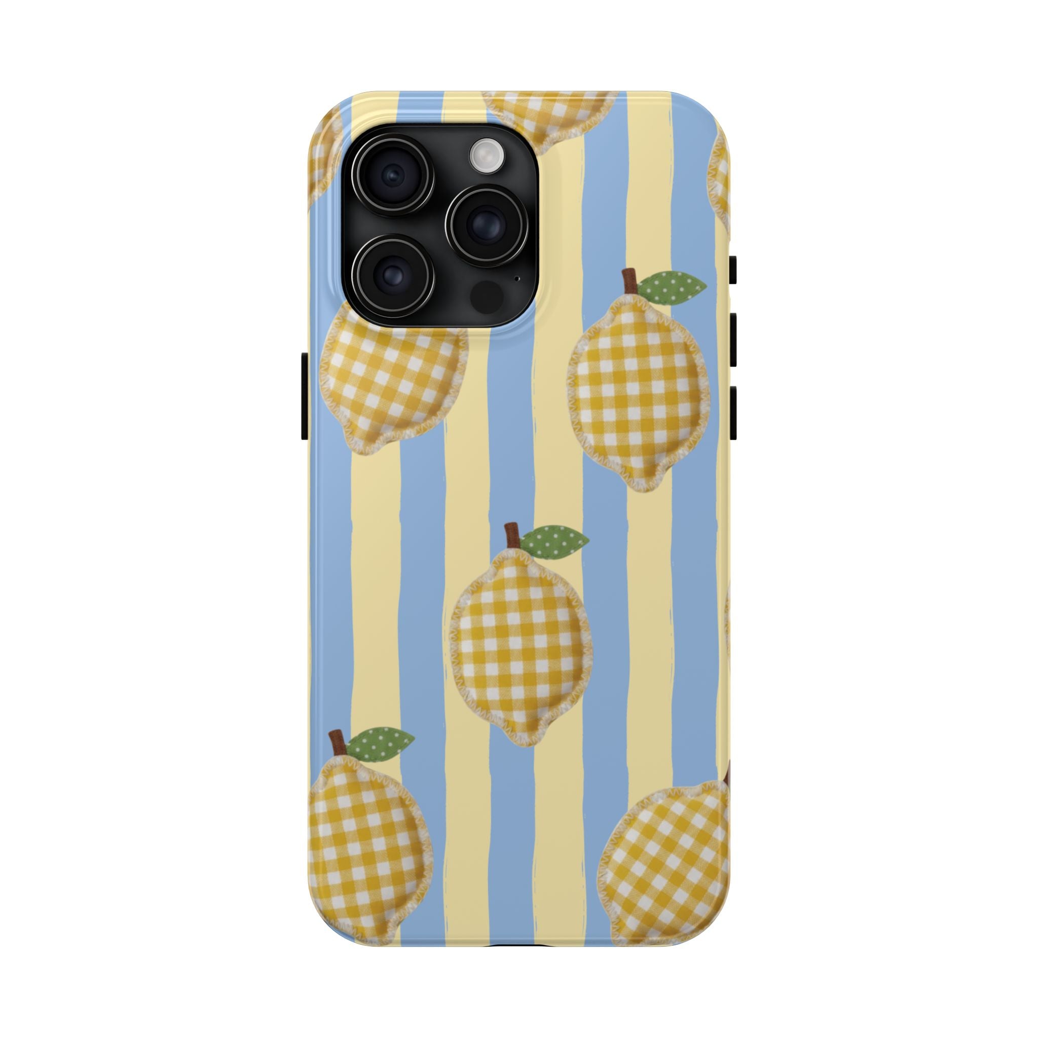 Tough Phone Case — Blue & Yellow Gingham Lemon Design
