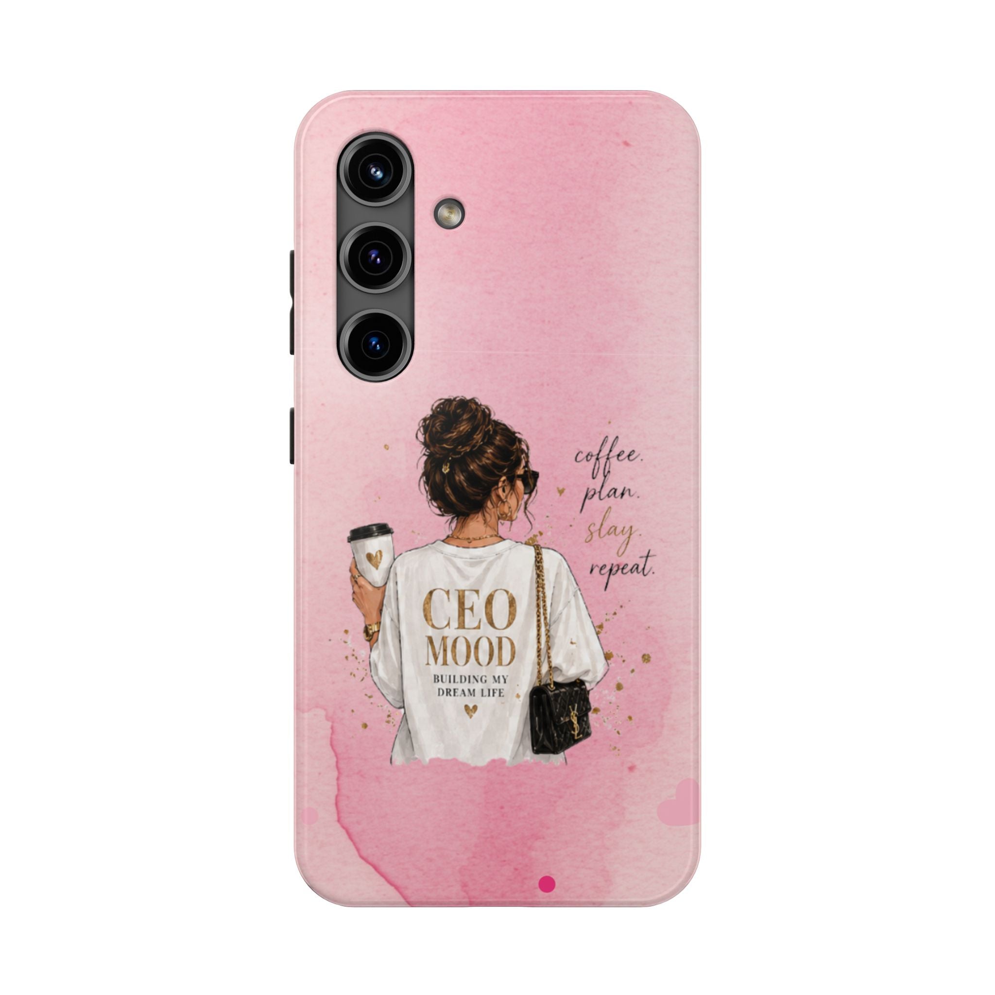 CEO Mood Tough Phone Case — "Coffee, Plan, Slay, Repeat" Pink Protective Cover