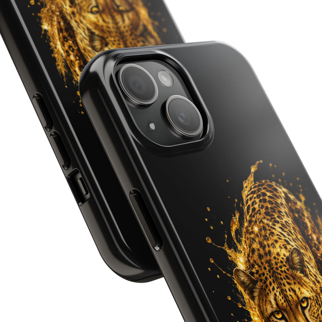 Golden Cheetah Tough Phone Case — Fierce Splash Design, Protective iPhone Cover