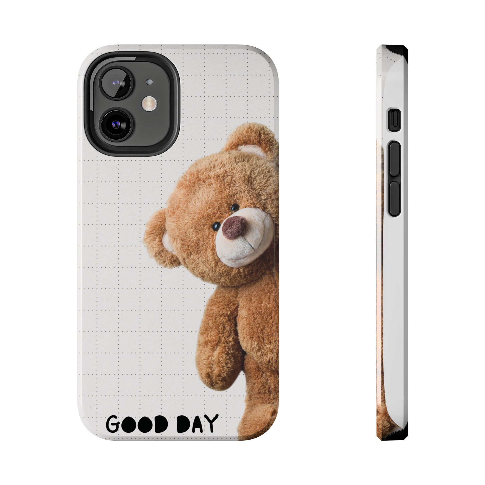 Teddy Bear Tough Phone Case — Cute Plush Peeking Design, Protective Shockproof Cover