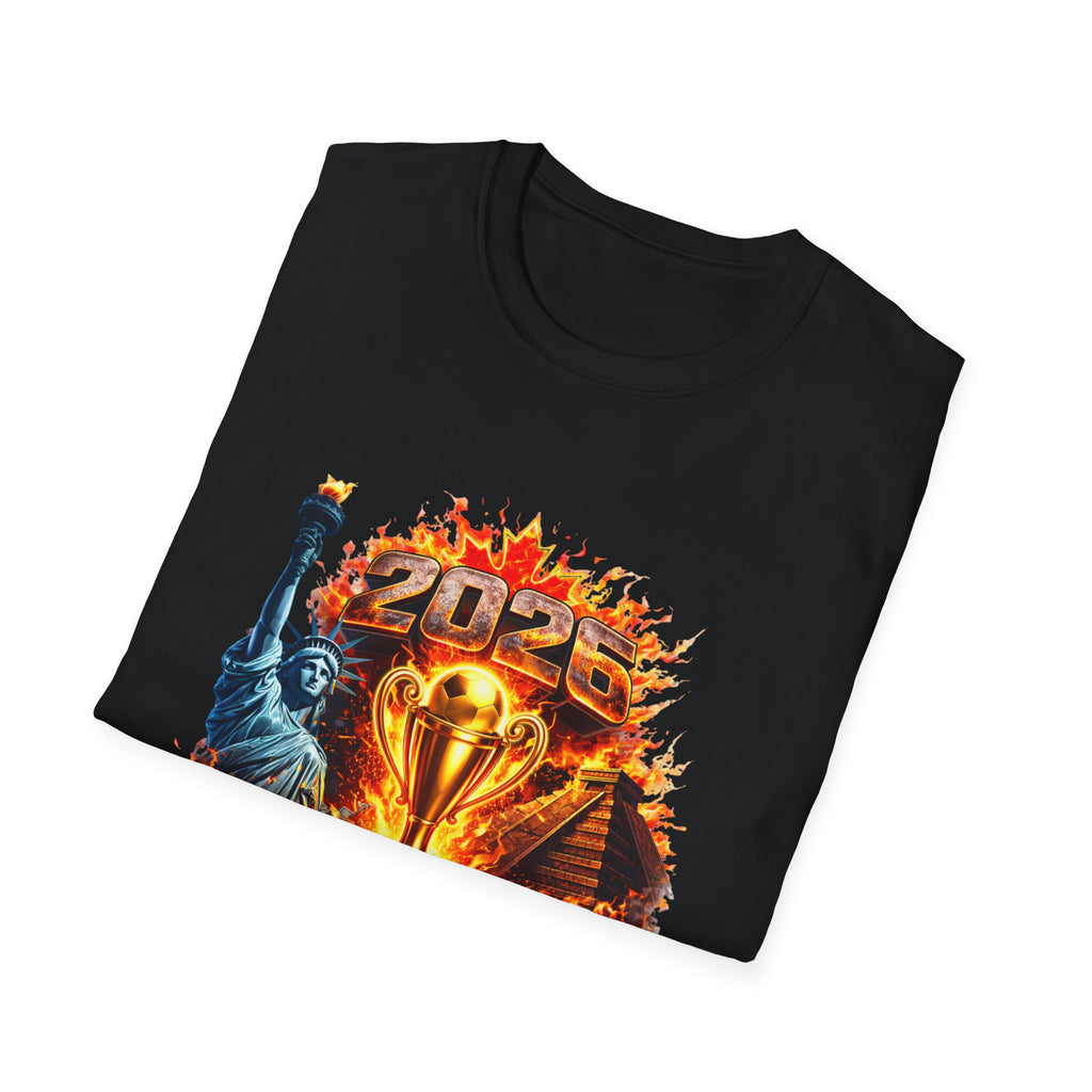 2026 North America Soccer Cup T-Shirt — Trophy, Statue of Liberty & Flags Graphic
