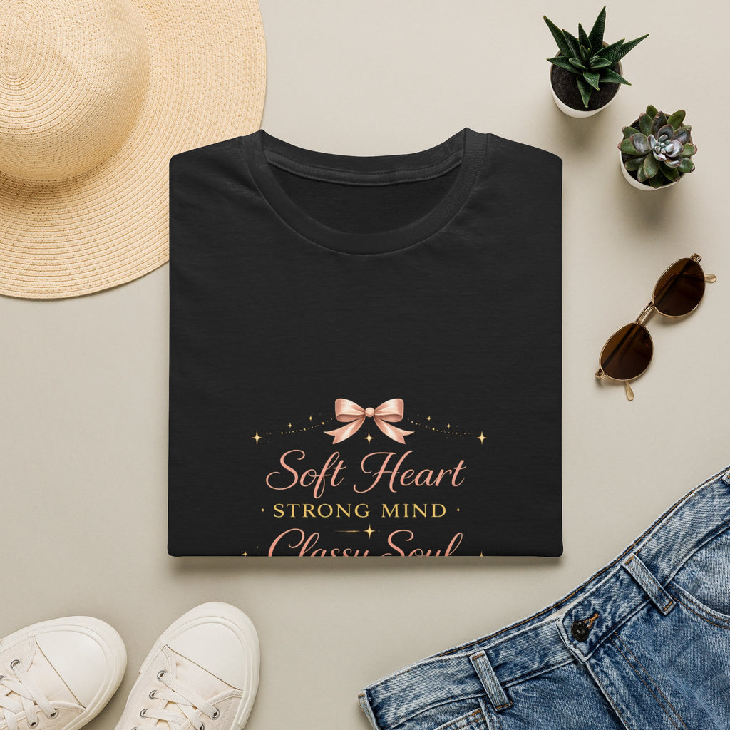 Soft Heart Strong Mind Classy Soul T-Shirt — Feminine Ribbon Inspirational Tee