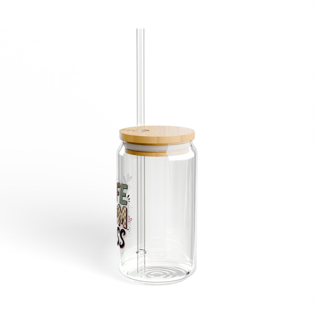 Sipper Glass — "Wife Mom Boss" 16oz Clear Travel Tumbler with Straw