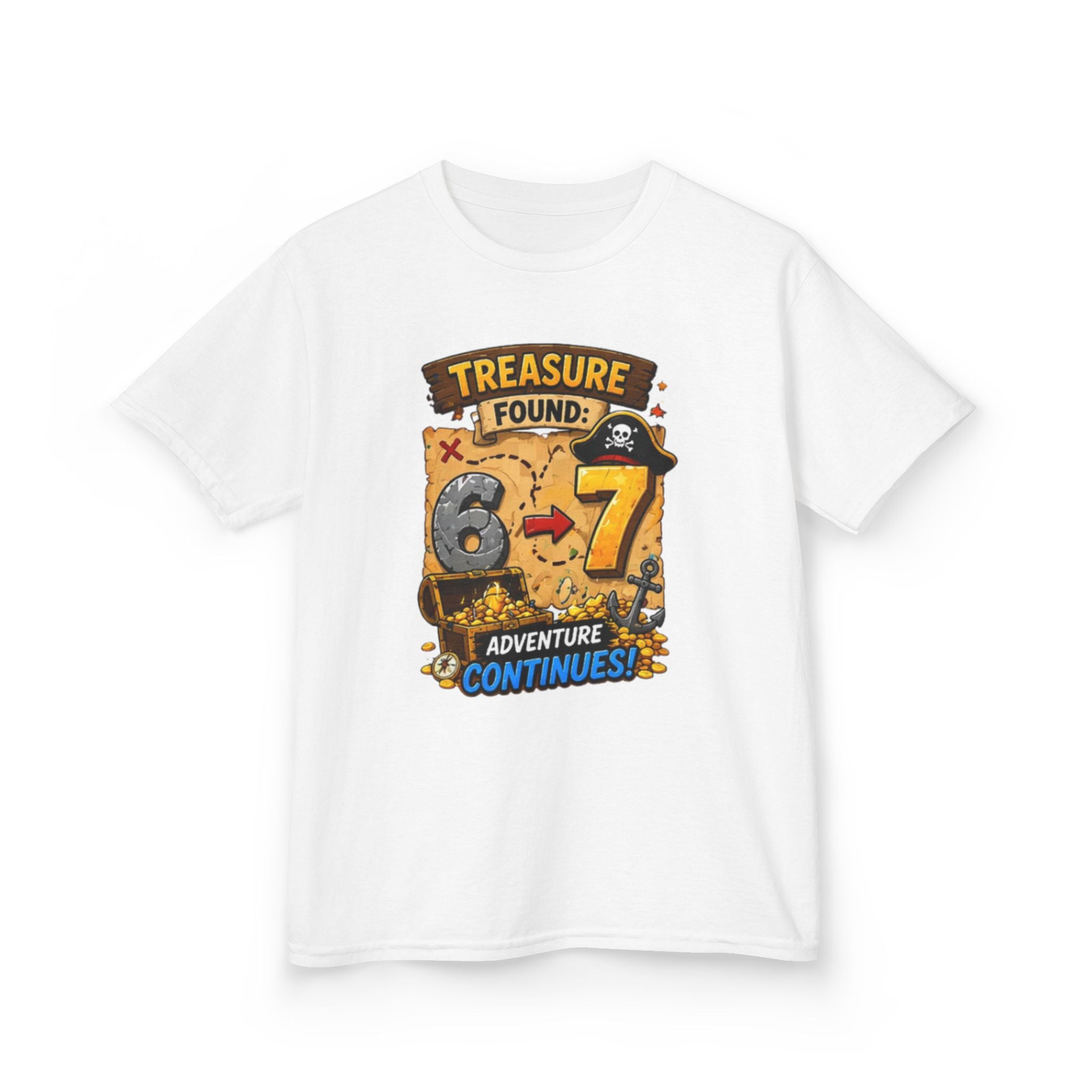 Kids T-Shirt - "Treasure Found: 6-7 Adventure Continues" Pirate Birthday Tee