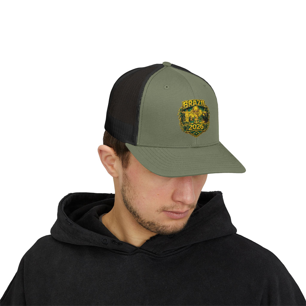 Brazil  Vintage Patch Trucker Cap — Rustic 2026 Crest Snapback