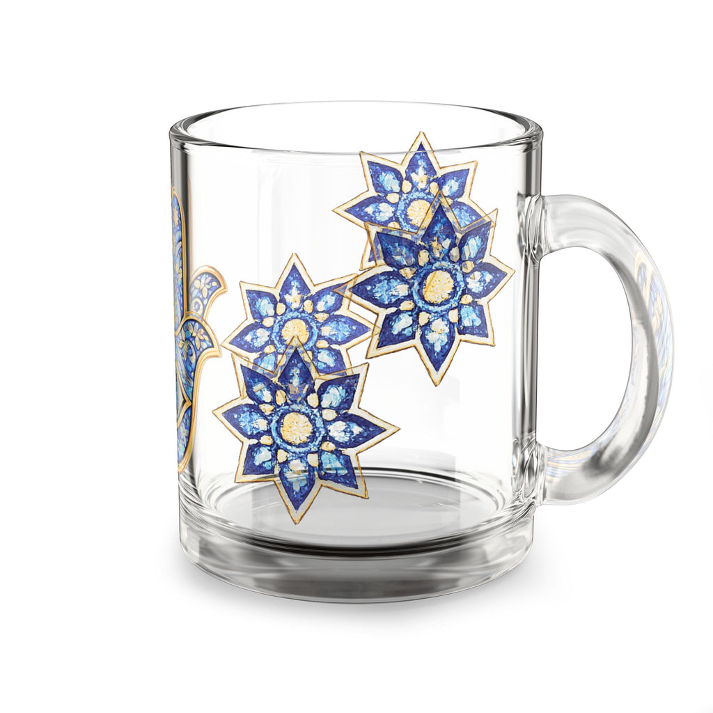 Hamsa Eye Glass Mug — Blue Mosaic Protective Symbol 10oz