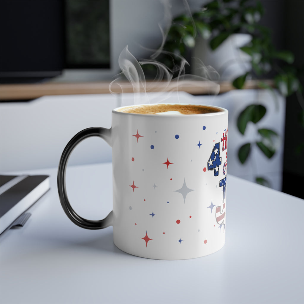 4th of July Color-Changing Mug, 11oz — Patriotic USA Flag Heat Reveal