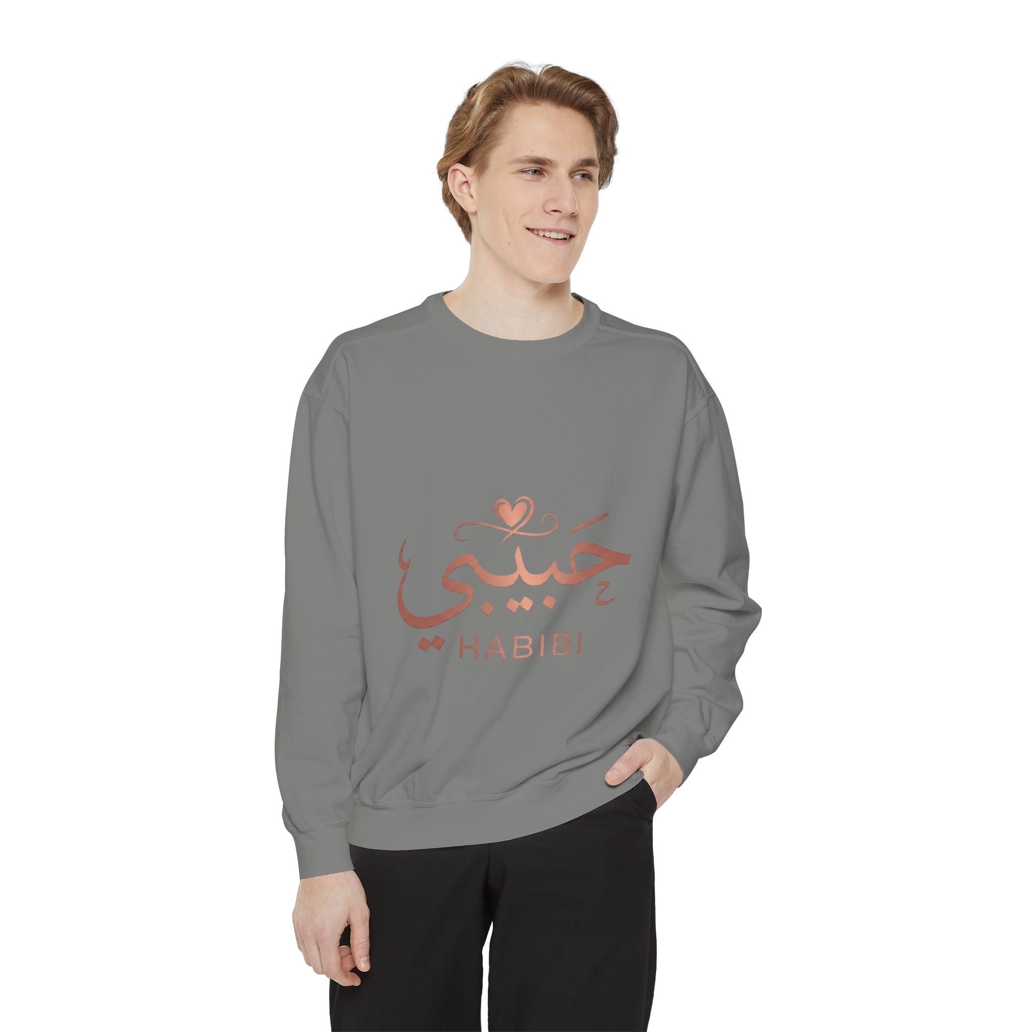 Habibi Sweatshirt — Arabic 'حبيبي' Rose Gold Graphic Crewneck