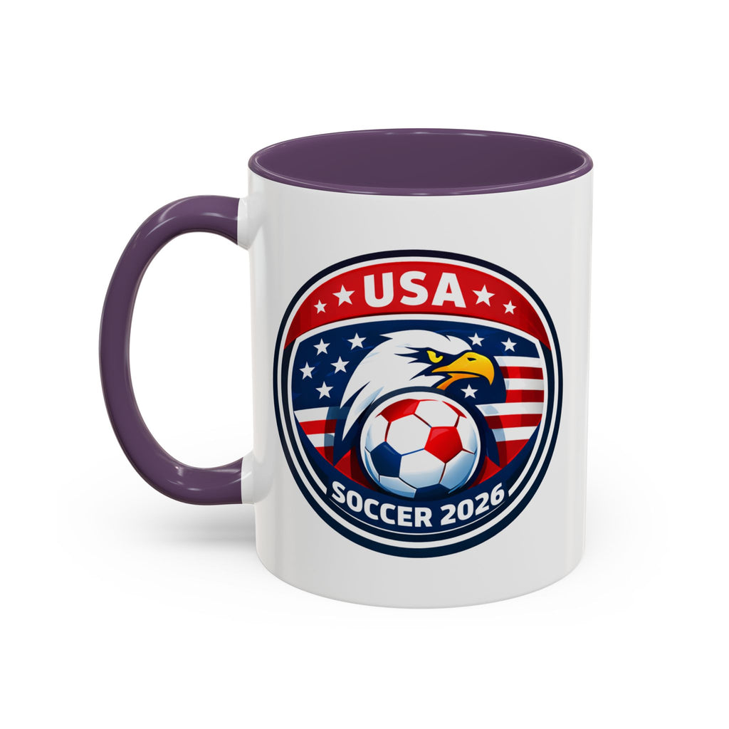 USA Soccer 2026 Accent Coffee Mug — Eagle & Flag Soccer Team Fan Gift (11/15oz)