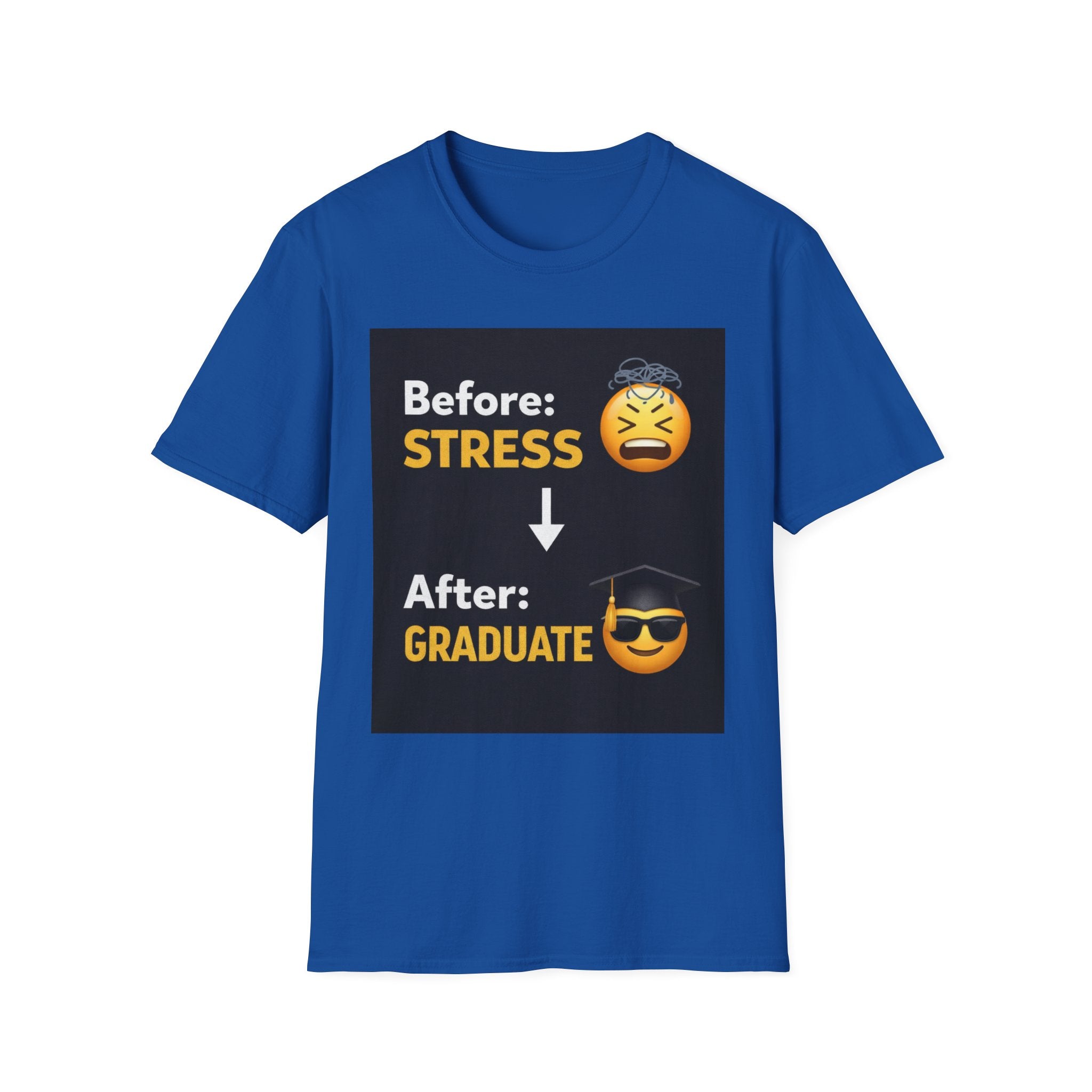 Graduation Emoji T-Shirt - "Before: STRESS → After: GRADUATE" Funny Grad Shirt
