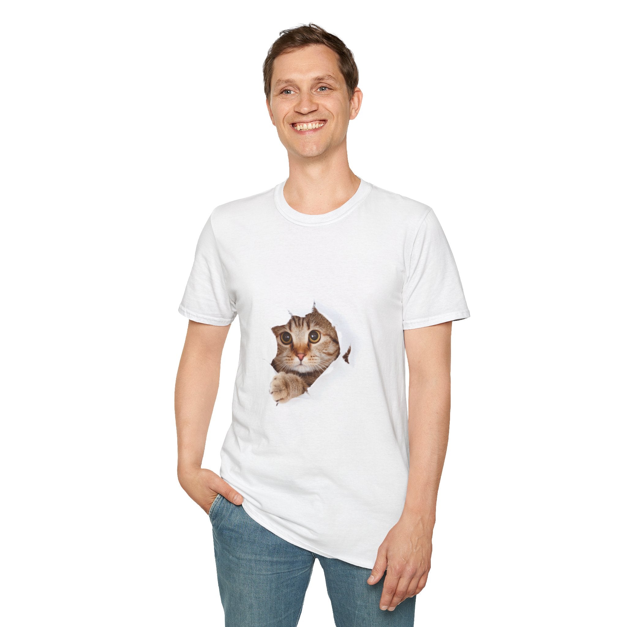Cat Peeking Through Hole T-Shirt – Cute Cat Face Tee for Cat Lovers