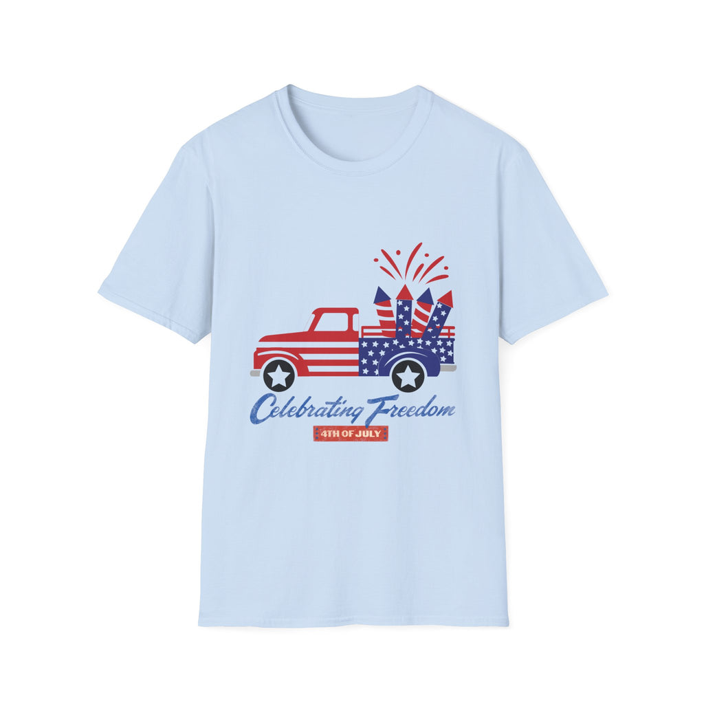 4th of July Truck T-Shirt – "Celebrating Freedom" Patriotic Fireworks Tee