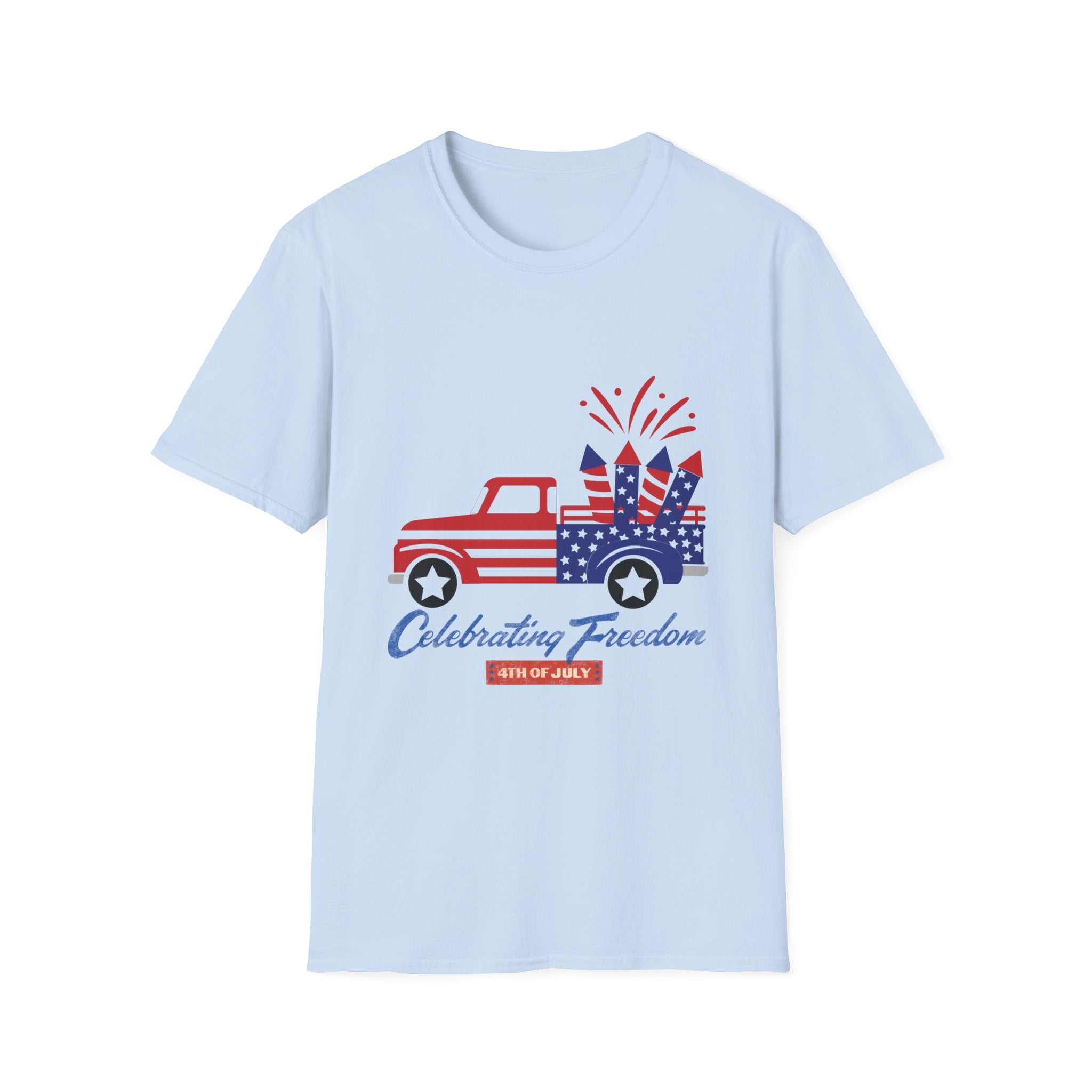 4th of July Truck T-Shirt – "Celebrating Freedom" Patriotic Fireworks Tee
