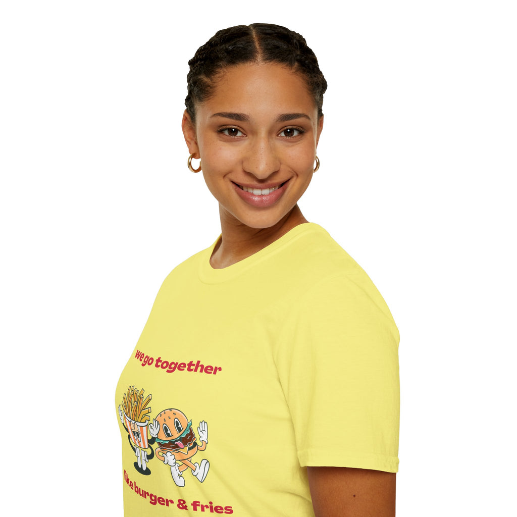 Burger & Fries Graphic T-Shirt — "We Go Together" Cute Matching Tee