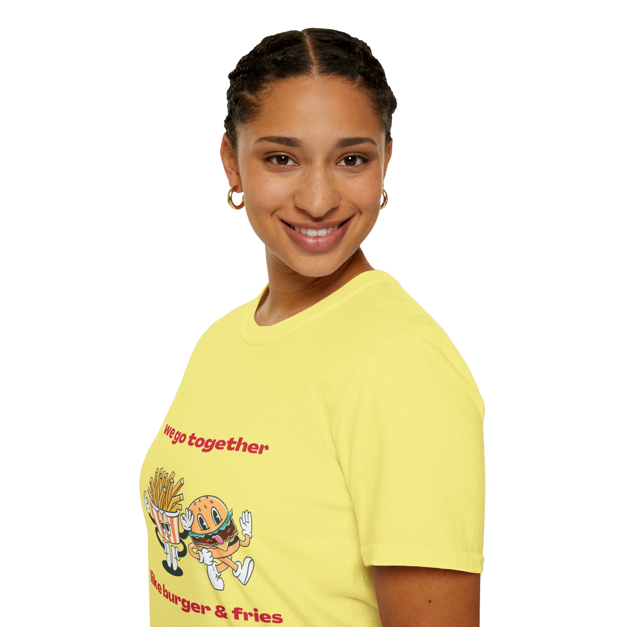 Burger & Fries Graphic T-Shirt — "We Go Together" Cute Matching Tee
