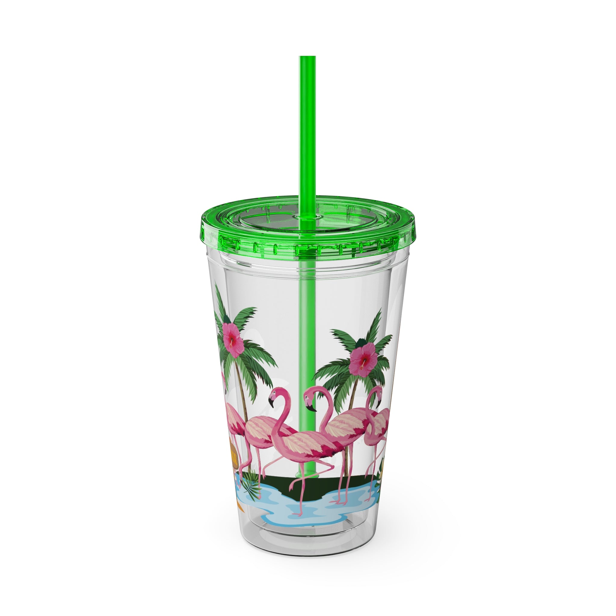 Flamingo Palm Tumbler — 16oz Sunsplash Straw Cup